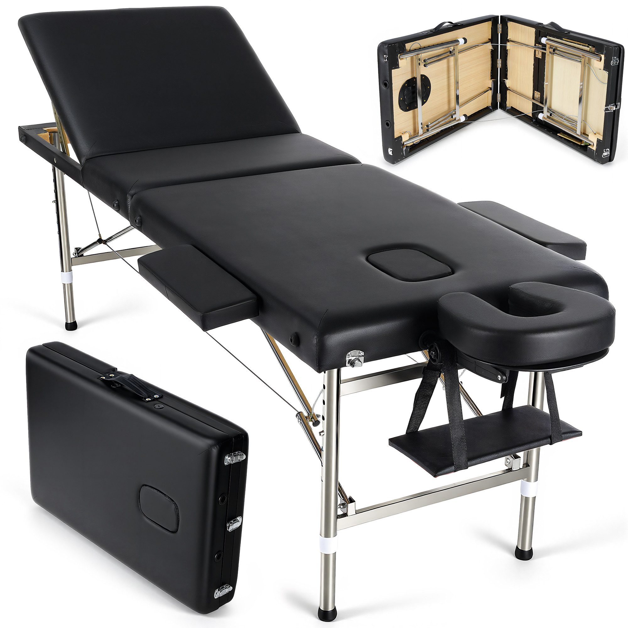 oyajia Massageliege Klappbar Massageliege Aluminium-Massagebett 2 Zonen Massagebank 230kg, Tragbare Massageliege inklusive Kopfstütze, Armlehnen und Handtasche