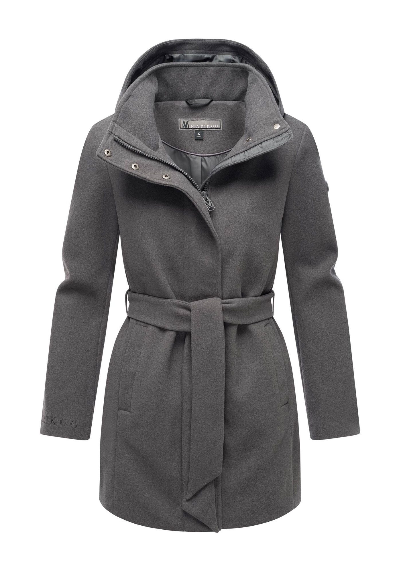 Marikoo Kurzmantel Katalinaa Eleganter Wickel Mantel mit Taillengürtel und Oversized Hood Kapuze