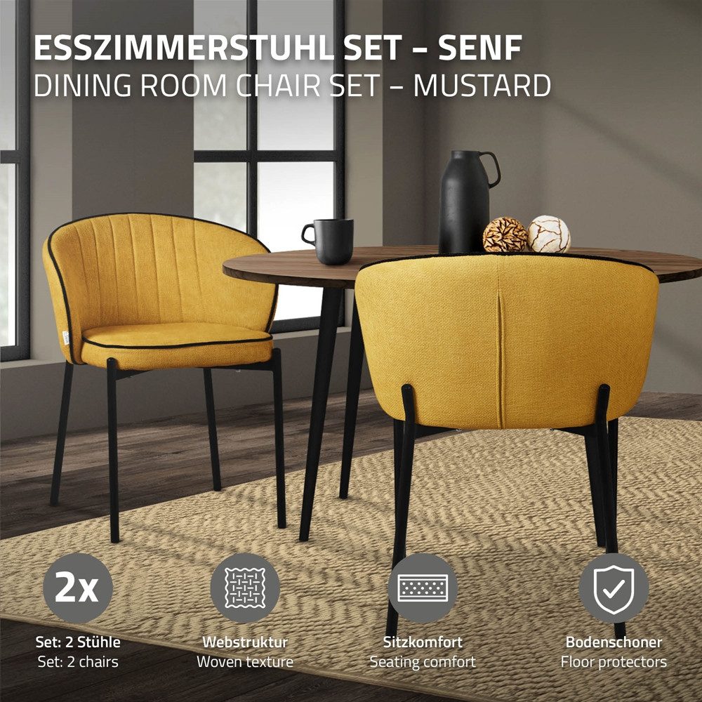 ML-DESIGN Polsterstuhl Esszimmerstühle mit Armlehne & Rückenlehne Ergonomische moderne Design (2 St), Armlehnstuhl mit Metallbeine 2er Set Senf Lounge Sessel bi – Bild 2 von 5