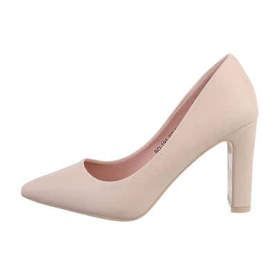 Ital-Design Damen Abendschuhe Elegant High-Heel-Pumps Blockabsatz High Heel Pumps in Beige