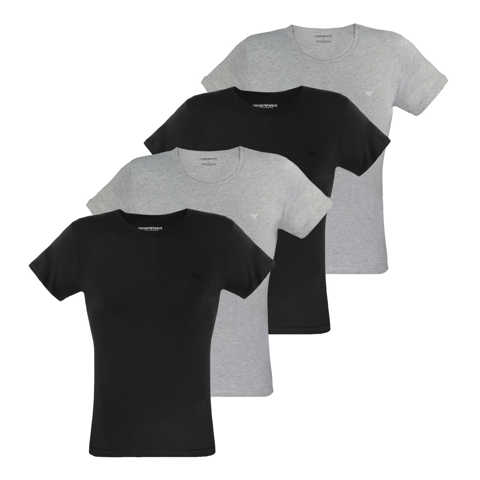 Emporio Armani Unterziehshirt Crew-Neck Pure Cotton (4-St) mit kleinem Logo auf der linken Brust 97120 black / melange grey