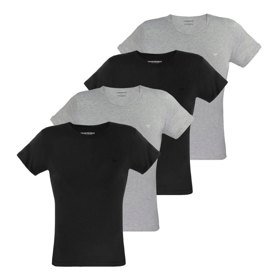 (4-St) Brust Crew-Neck Armani Emporio linken Unterziehshirt Cotton der Logo Pure auf mit kleinem