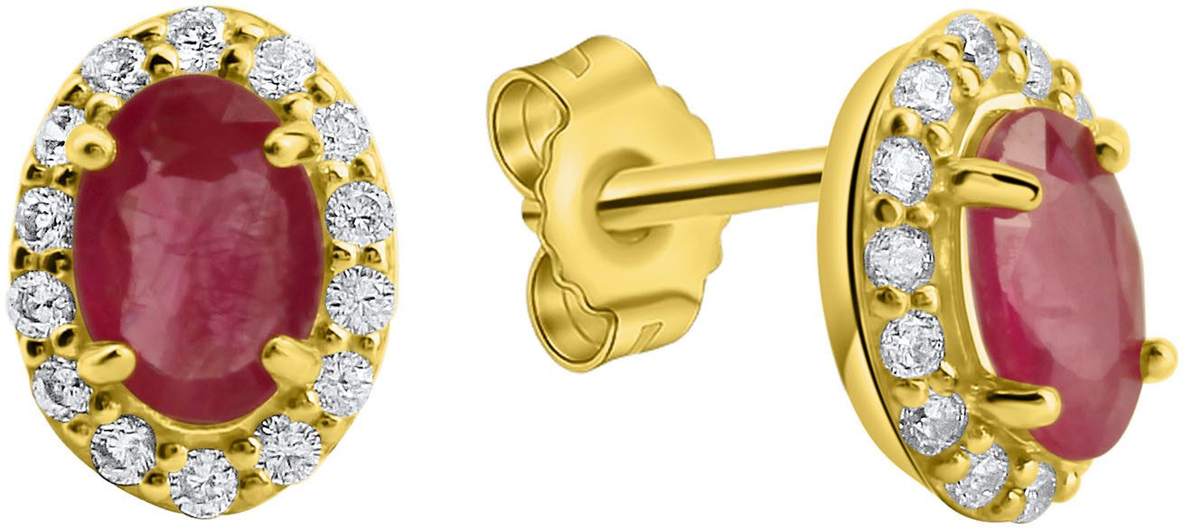 Valentinstagsgeschenk Firetti Paar Ohrstecker Schmuck Geschenk Gold 375 Ohrschmuck Ohrringe, mit Rubin, Zirkonia (synth), gelb|goldfarben|rot