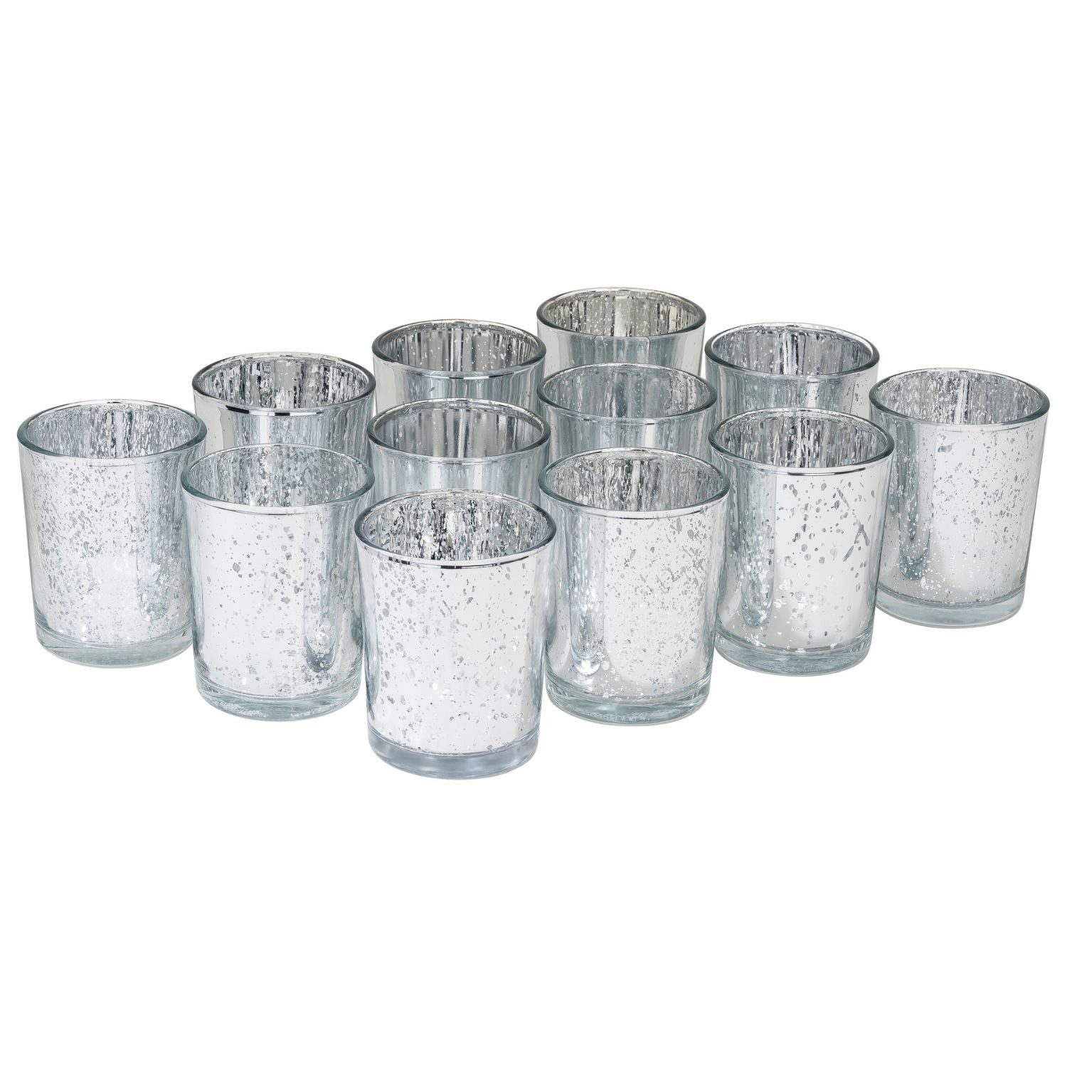 Kamelio Teelichthalter 12er Set Teelichtgläser silber Windlicht Tischdeko Glas (12 St., 12)