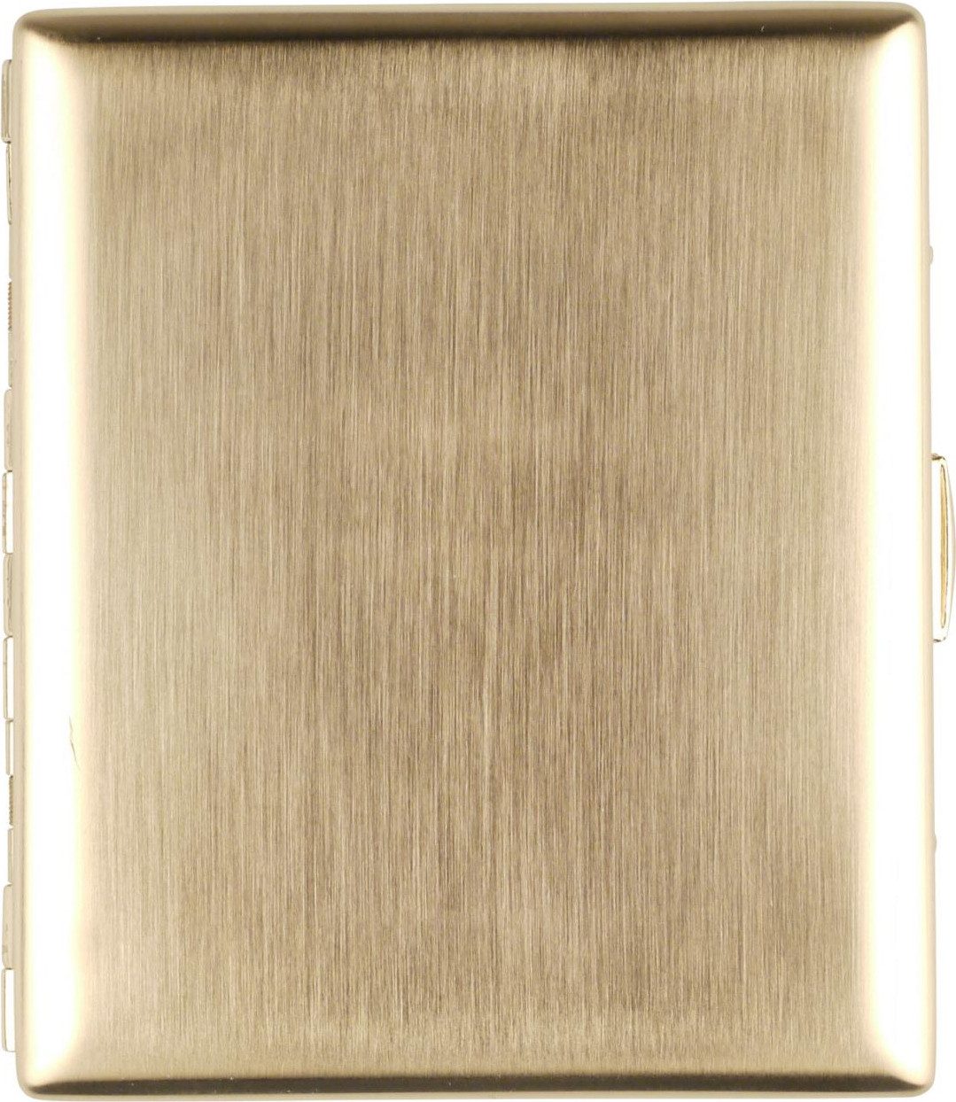 Jean Claude Bogenetui Zigarettenetui gold aus Metall gebürstet 20er mit Bügel, In einer Geschenkbox verpackt.