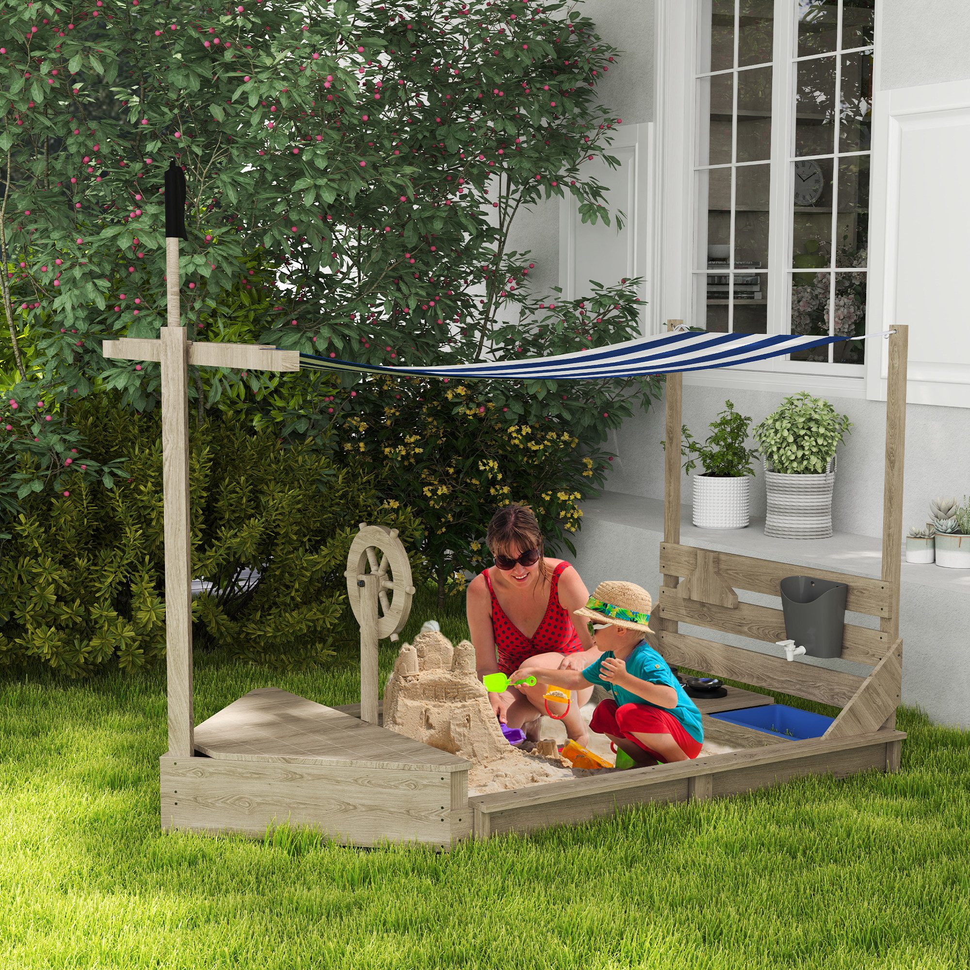 Outsunny Sandkasten Sandkiste mit Abdeckung im günstig online kaufen