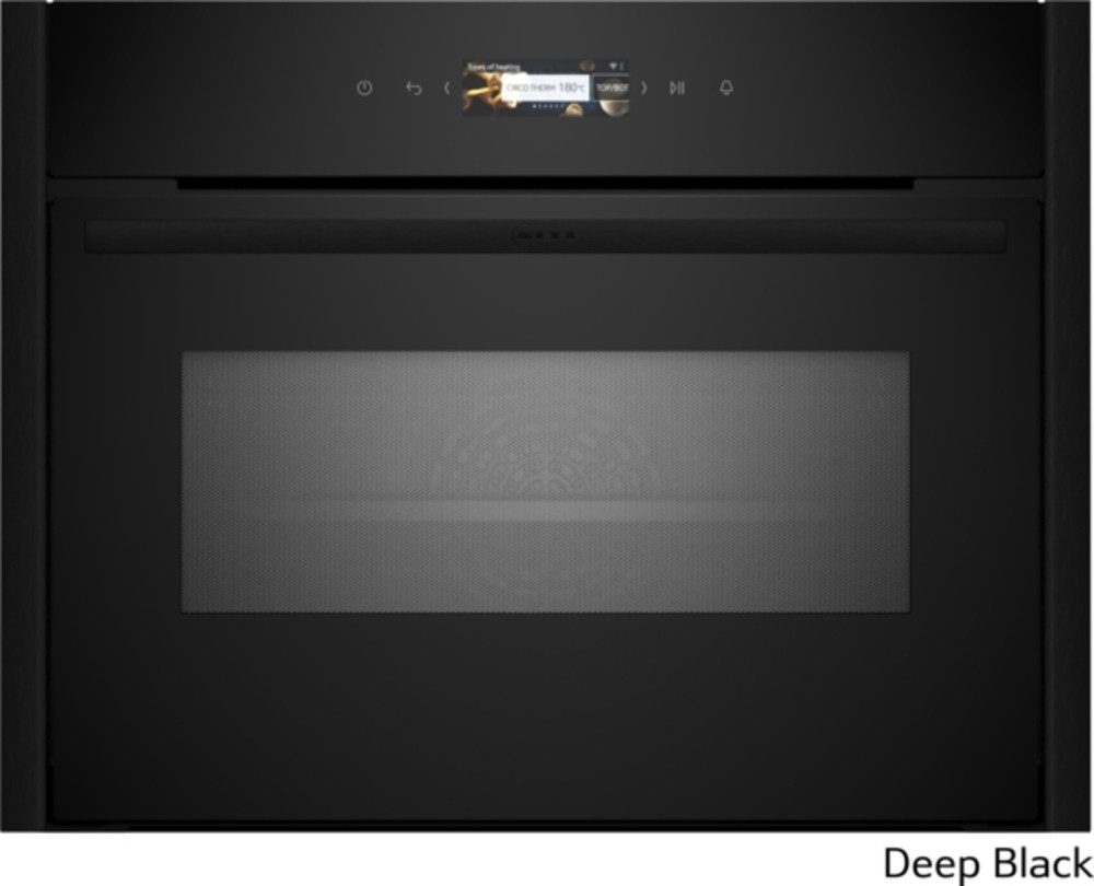NEFF Backofen mit Mikrowelle N 70 C29MR21Y0 Einbau-Kompaktbackofen mit Mikrowelle, 60 x 45 cm Deep Black, Flex Design