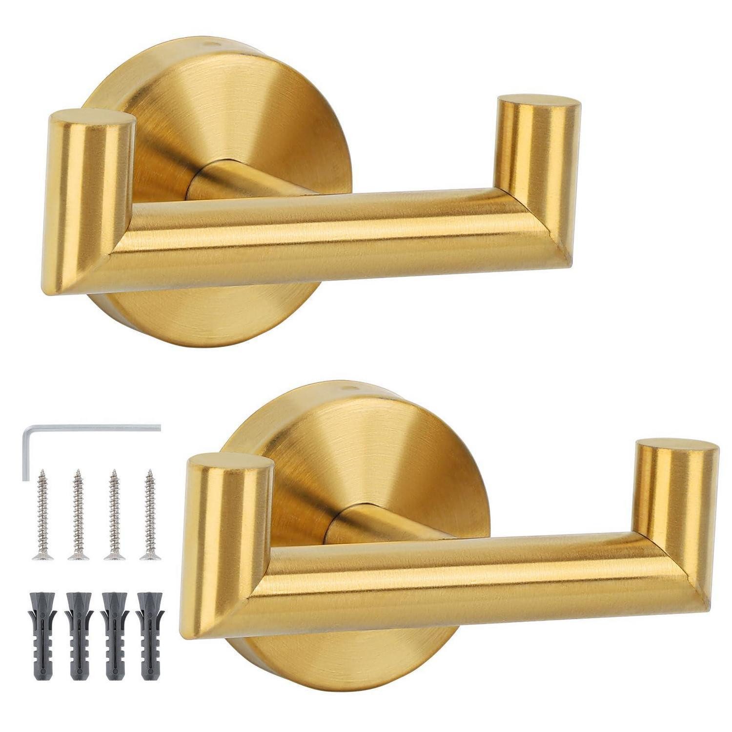 LuxusKollektion Handtuchhaken Handtuchhaken Edelstahl 2er Set Golden, (2-St)