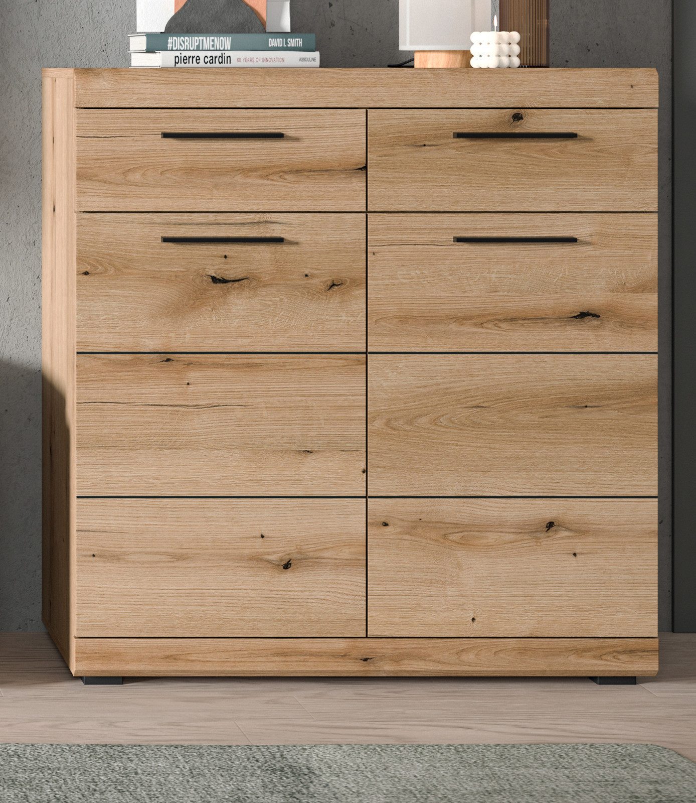 Inn.Furn Schuhkommode Shawn (Schuhschrank in Evoke Eiche, 2-türig, 90 x 96 cm), mit 2 Schubladen