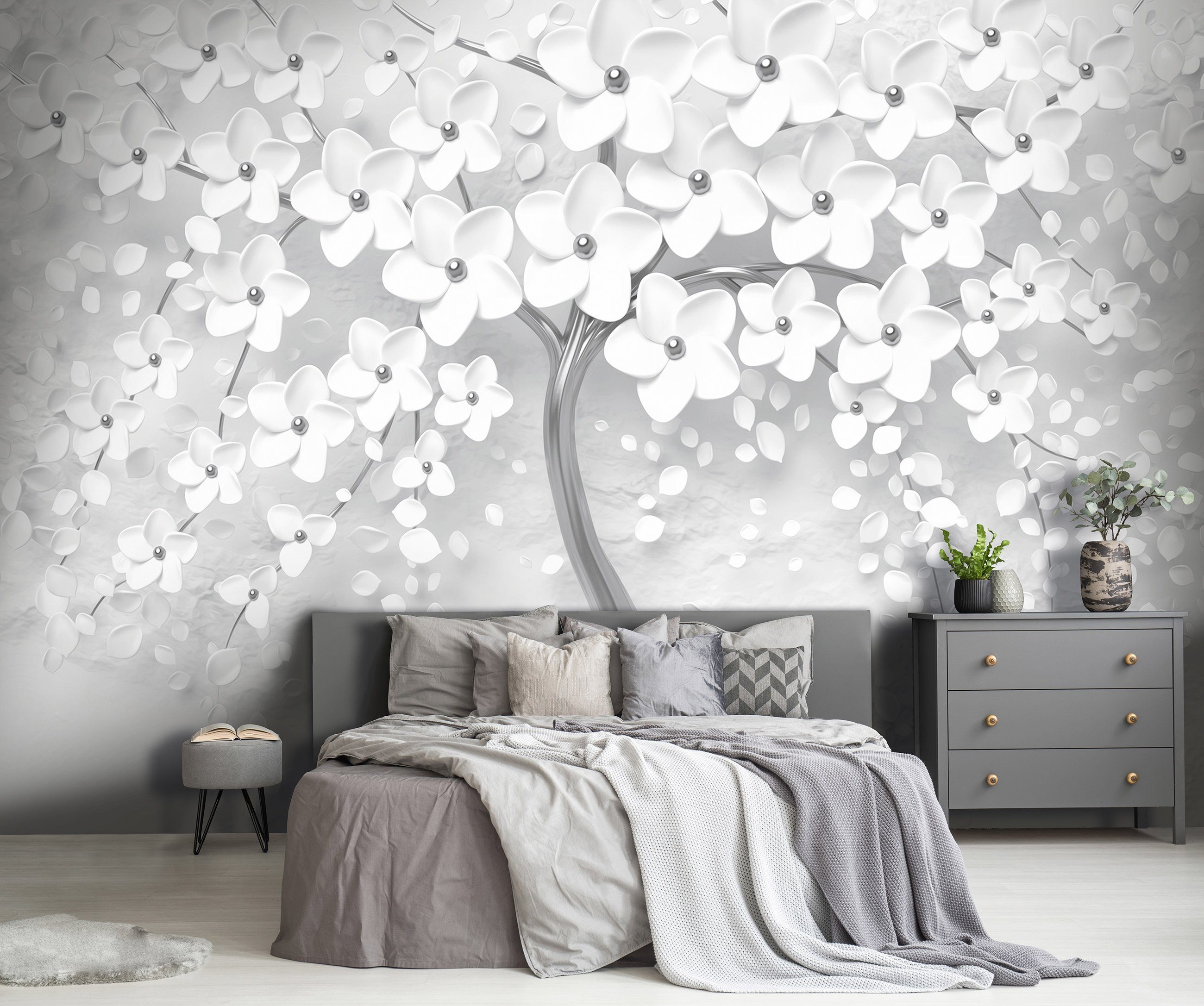 Wallarena Fototapete 3D EFFEKT Blumen Baum Abstrakt Moderne Wohnzimmer oder Schlafzimmer, Glatt, 3D-Optik, Vliestapete inklusive Kleister