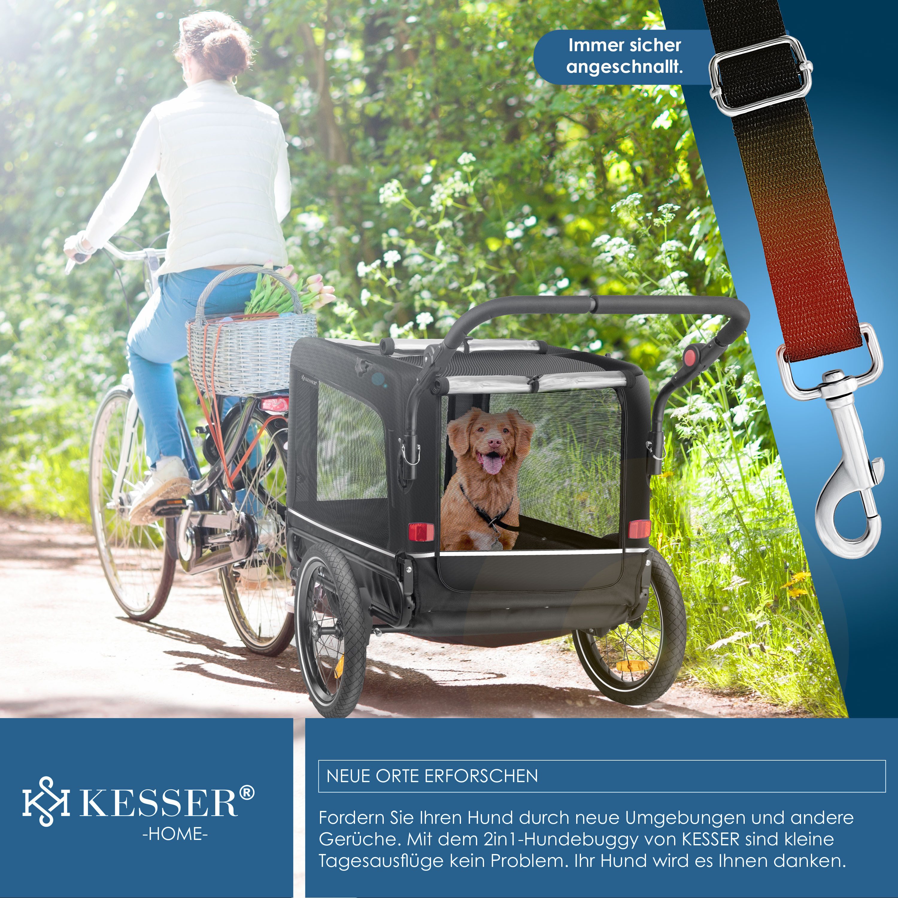 KESSER Fahrradhundeanhänger, Hundeanhänger Boxer 3-in-1 Hundebuggy Jogger Fahrradanhänger – Bild 5 von 5