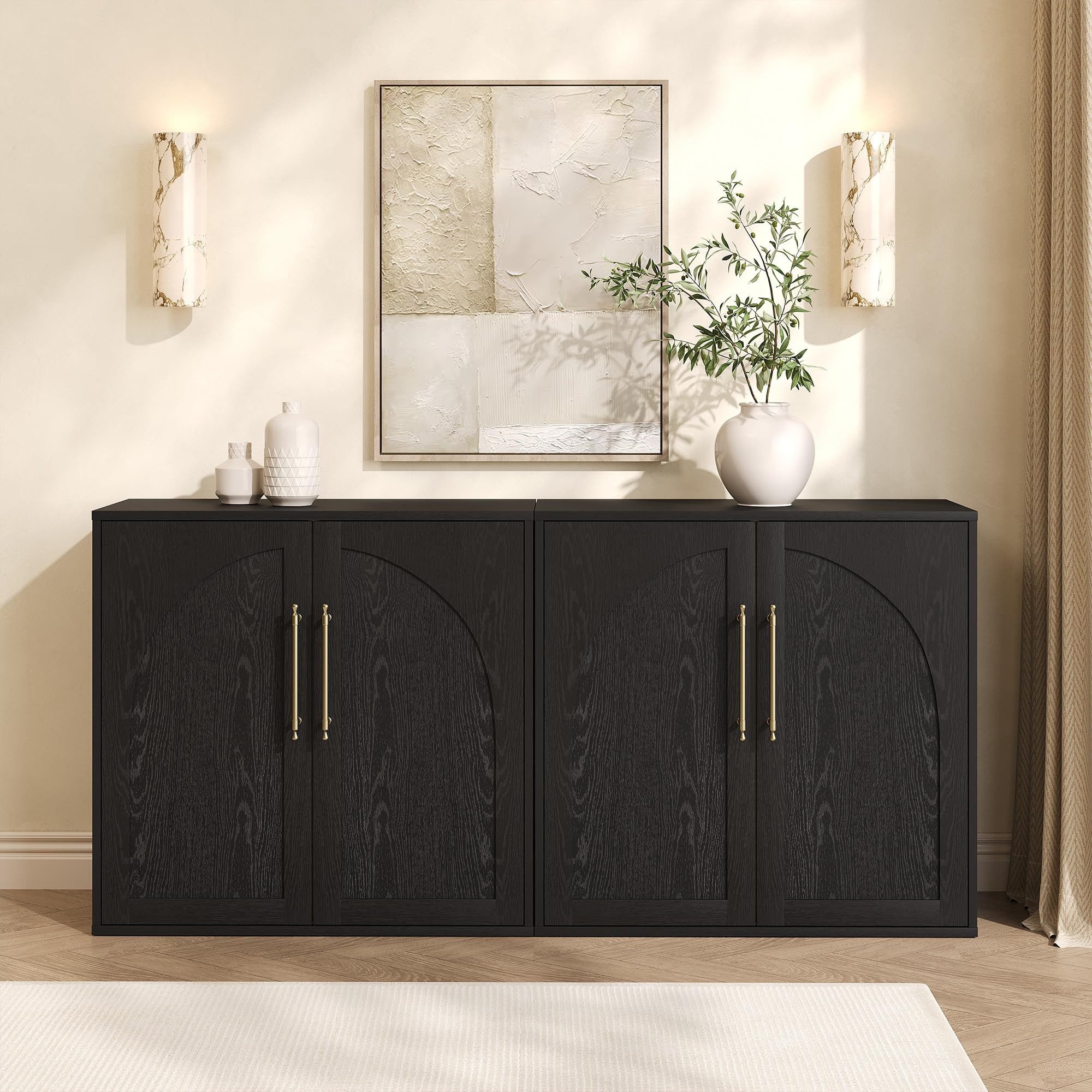 GarveeMore Anrichte 82cm Modernes 2er-Set Sideboard mit 2 verstellbaren Regalböden, Lowboard Buffet Kommode für Wohnzimmer, Küche, Esszimmer, Kaffeebar