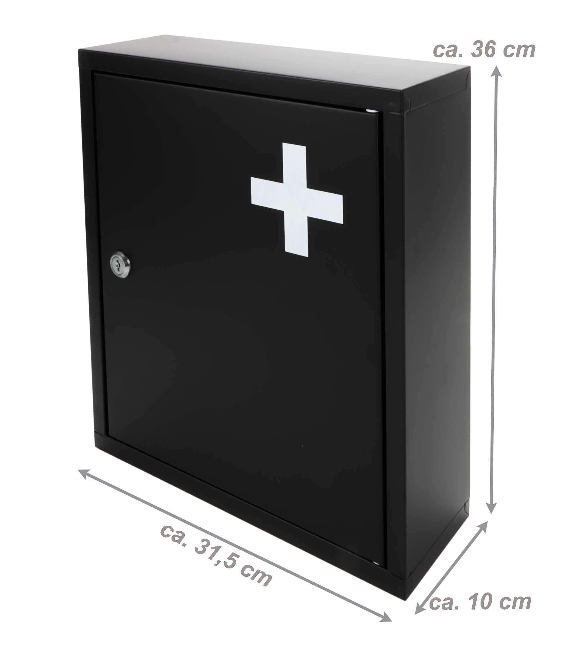 Bubble-Store Medizinschrank Hausapotheke Schrank aus stahl mit 2 Schlüsseln (1-St., Medizinschrank zur Wandmontage) Erste Hilfe Schrank schwarz abschließbar