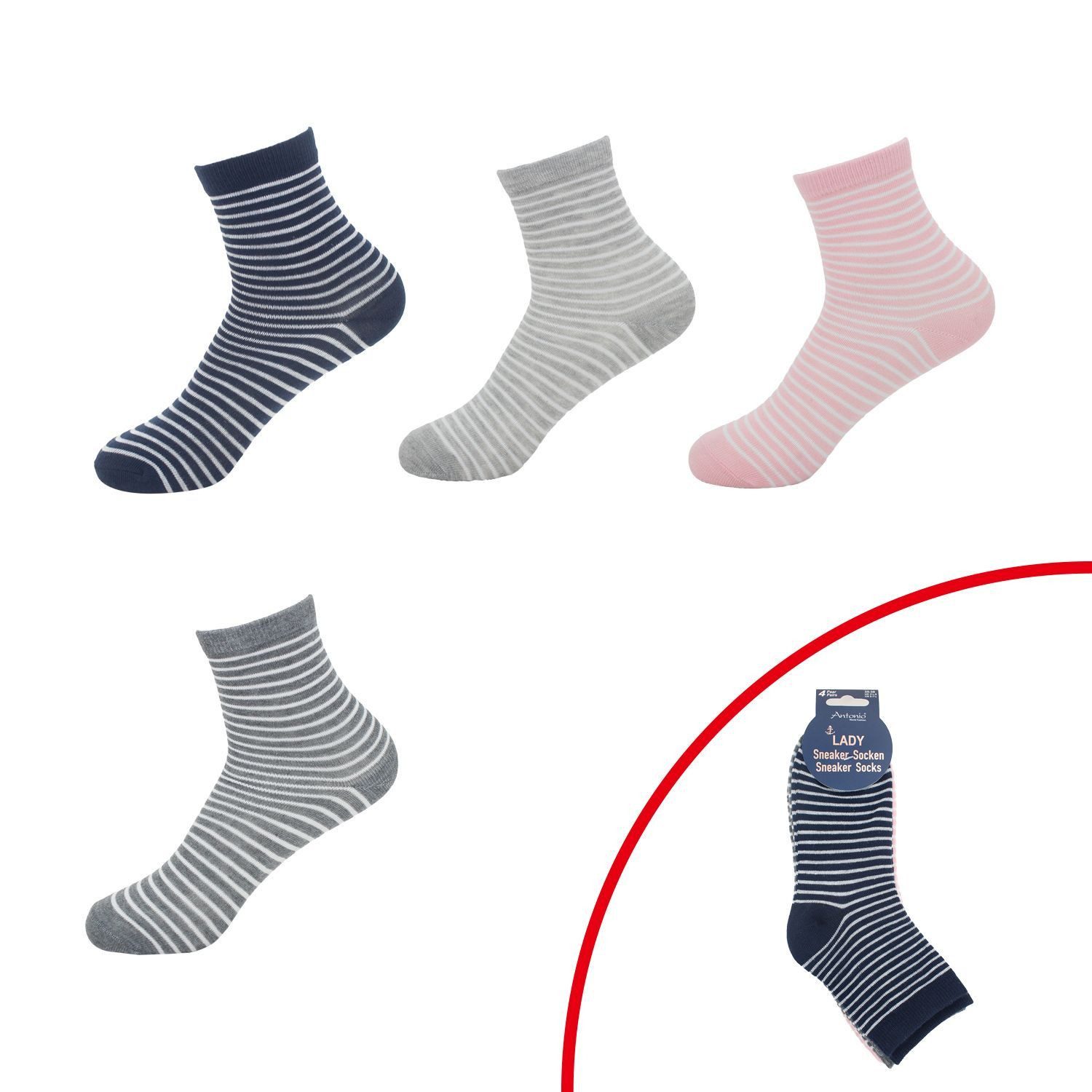 Antonio Носки Damen Носки Set » 4 Paar Ringelsocken (Packung, 4-Paar, 4 Paar) » 4er Pack Strümpfe 3/4 lang mit Streifen » geringelte Damensocken