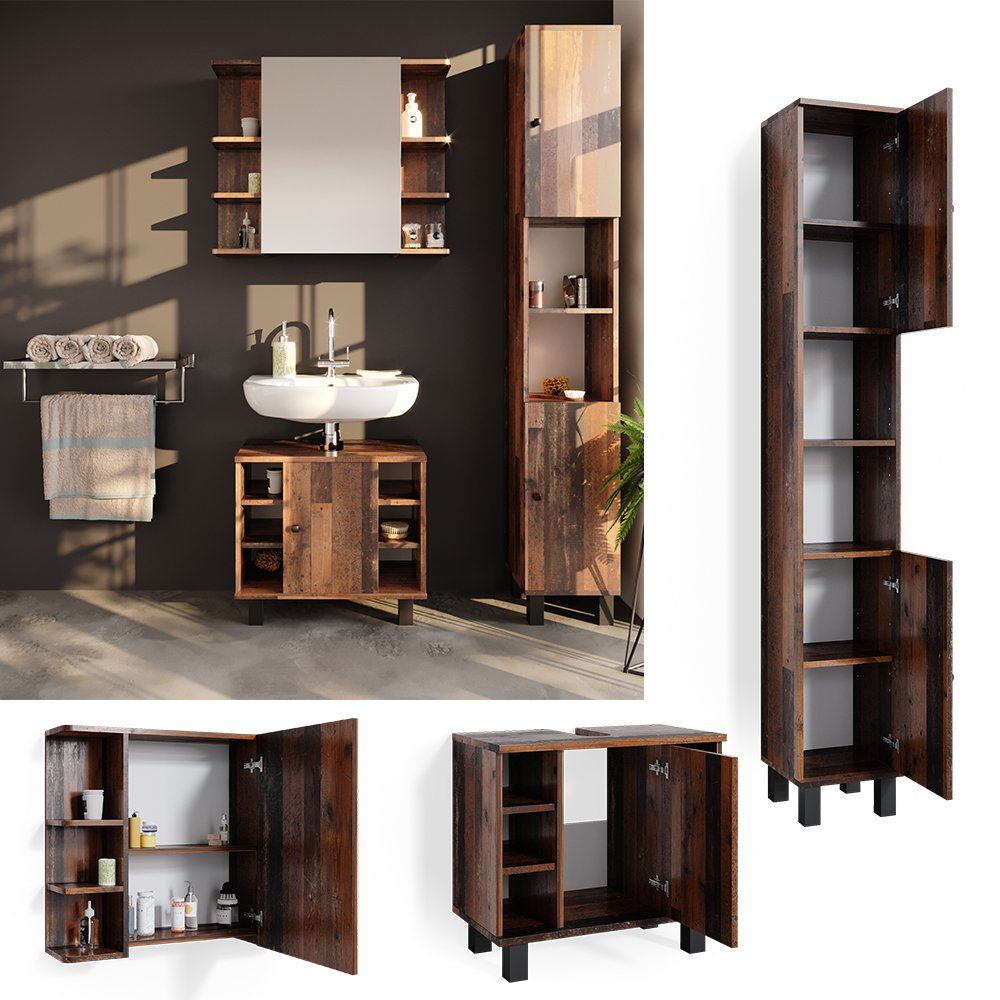 Vicco Badmöbel-Set Fynn, Antikholz, 3 Teile, mit Hochschrank, (3-er Set, 3- günstig online kaufen