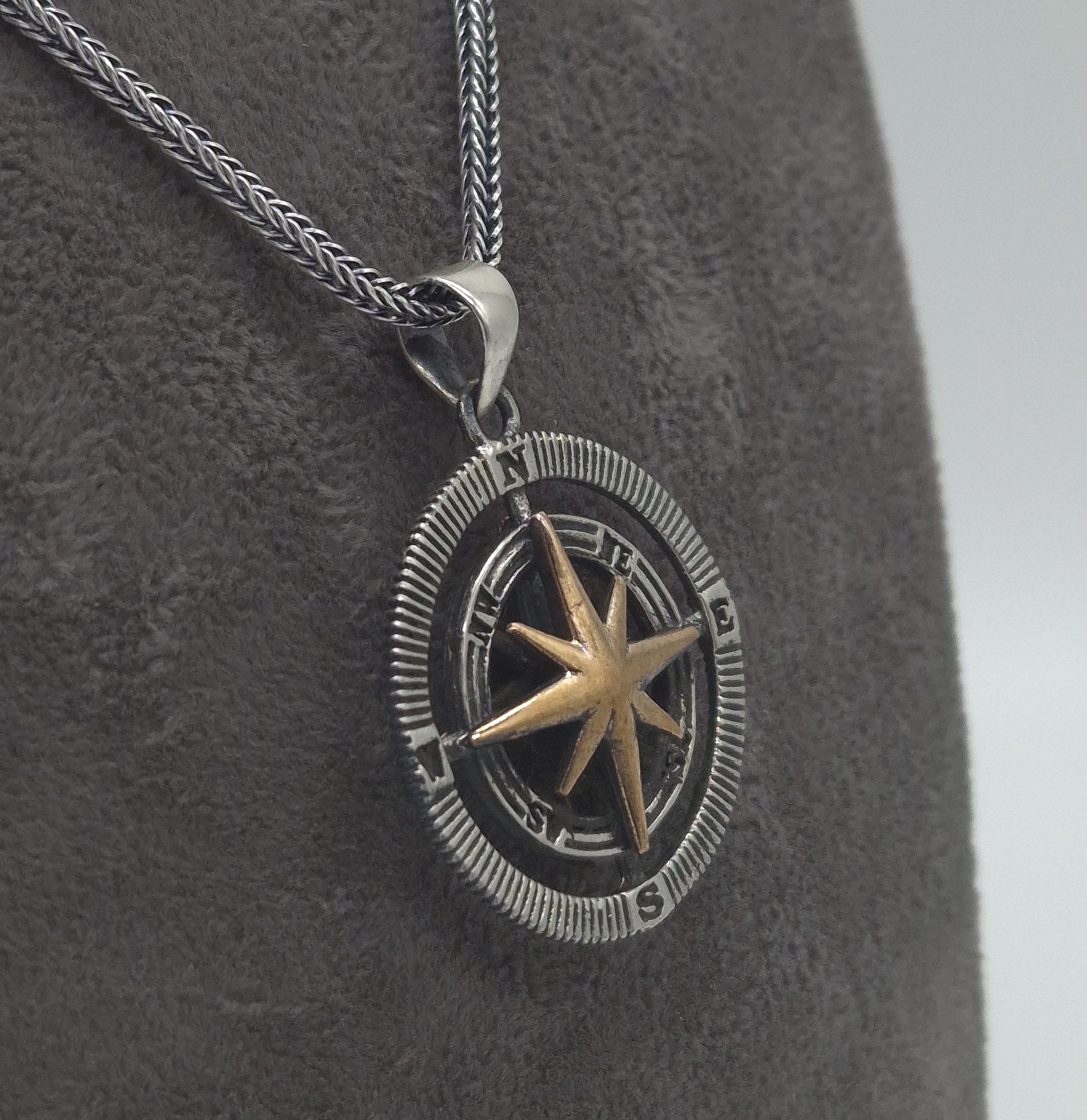 NAHLE Kette mit Anhänger Silber Kompass Herren Damen Fuchsschwanzkette Maritim (2-tlg., inkl. Schmuckbox), 925 Silber Anhänger