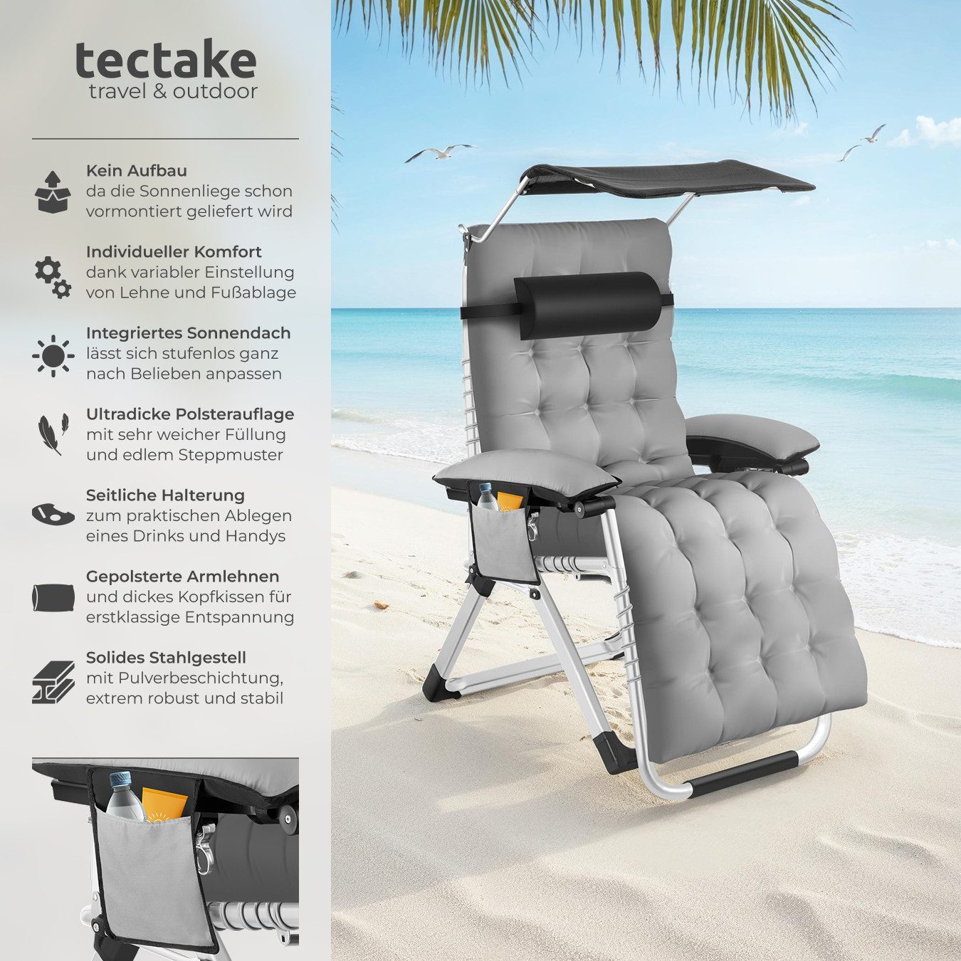 tectake Gartenstuhl Sonnenliege Cloud II mit Sonnendach, klappbar (Set., 1 günstig online kaufen