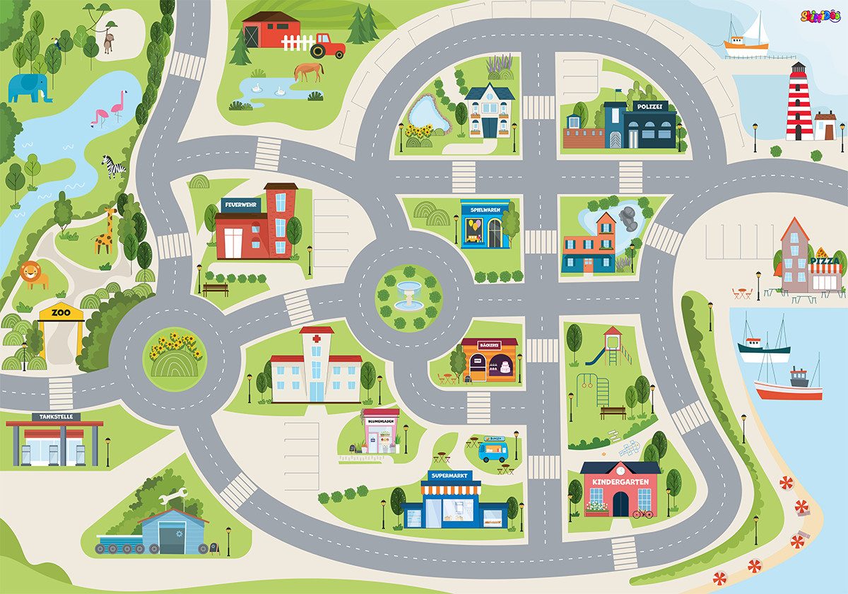 SkippiDoo Kinderteppich Straßenteppich Spielteppich Kinderzimmer Teppich Au günstig online kaufen