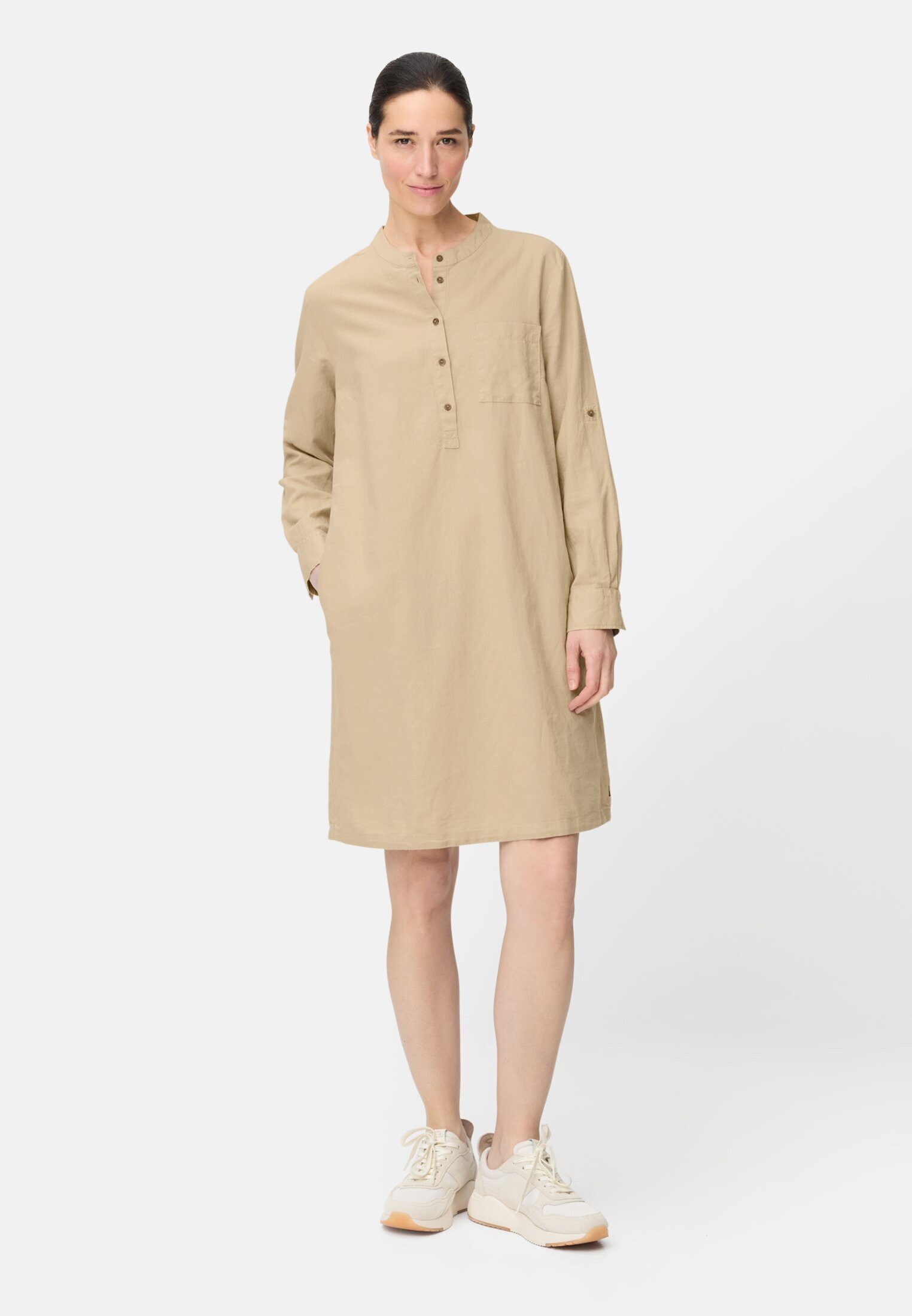 camel active Sommerkleid mit Stehkragen Langarm