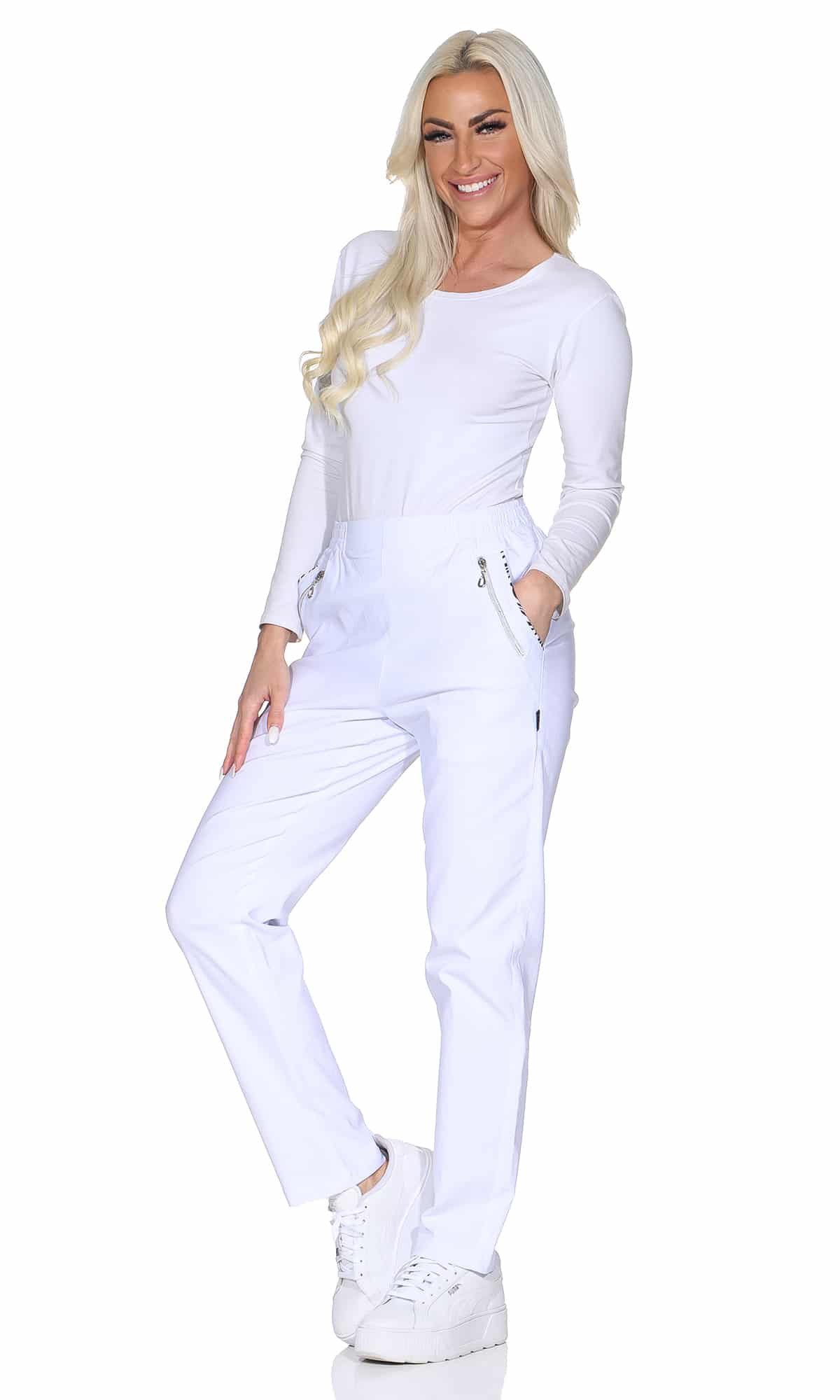 OriginalYou Schlupfhose Damen Stoffhose leichte Stretchhose Freizeithose mit elastischem Bund, farblich abgesetzte Taschen
