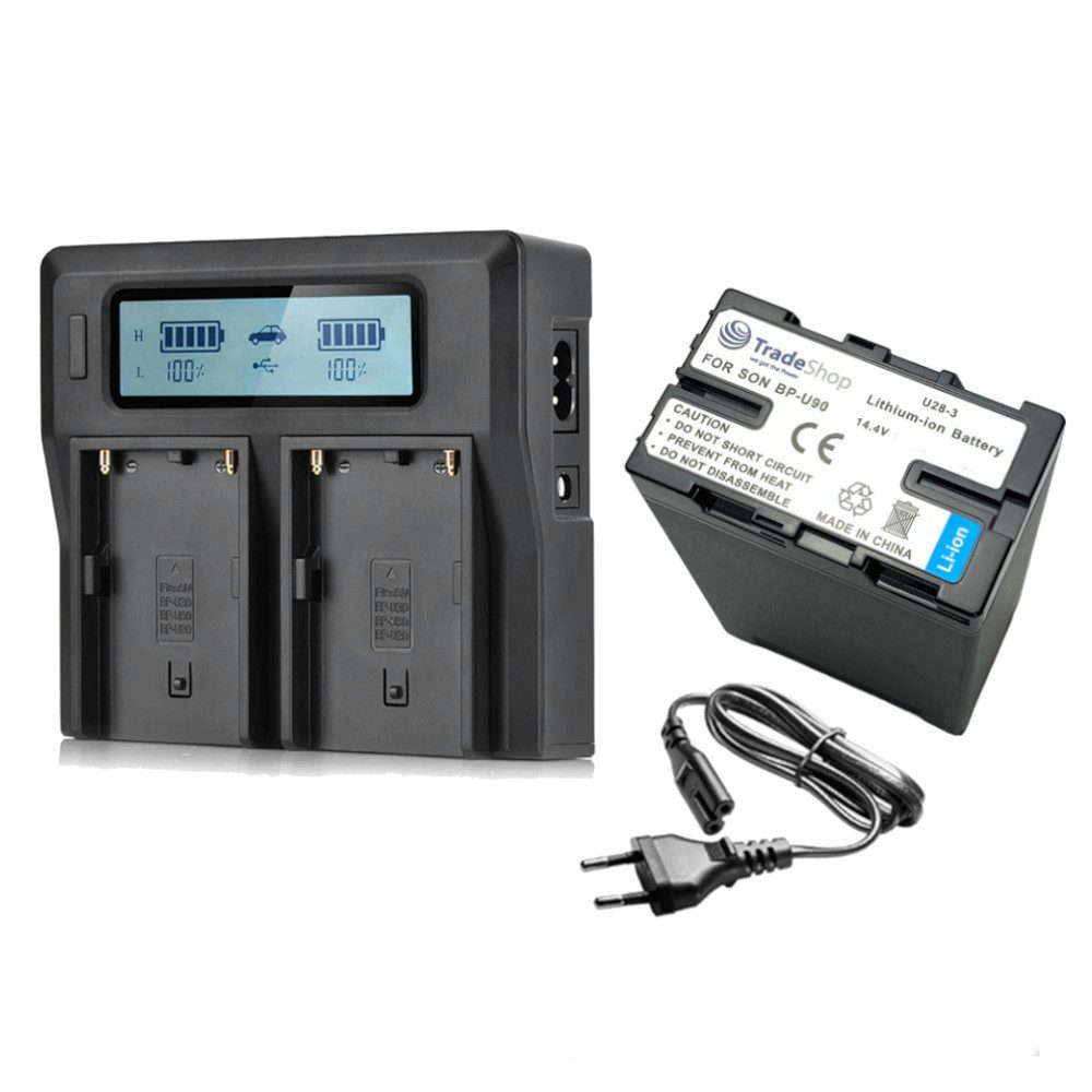 Trade-Shop Dual LCD USB Ladegerät + 7200mAh Kamera-Akku (2 St), Passend für Sony PMW-280, PHU-120K, PMW-300, PXU-MS240, PXW-FS5