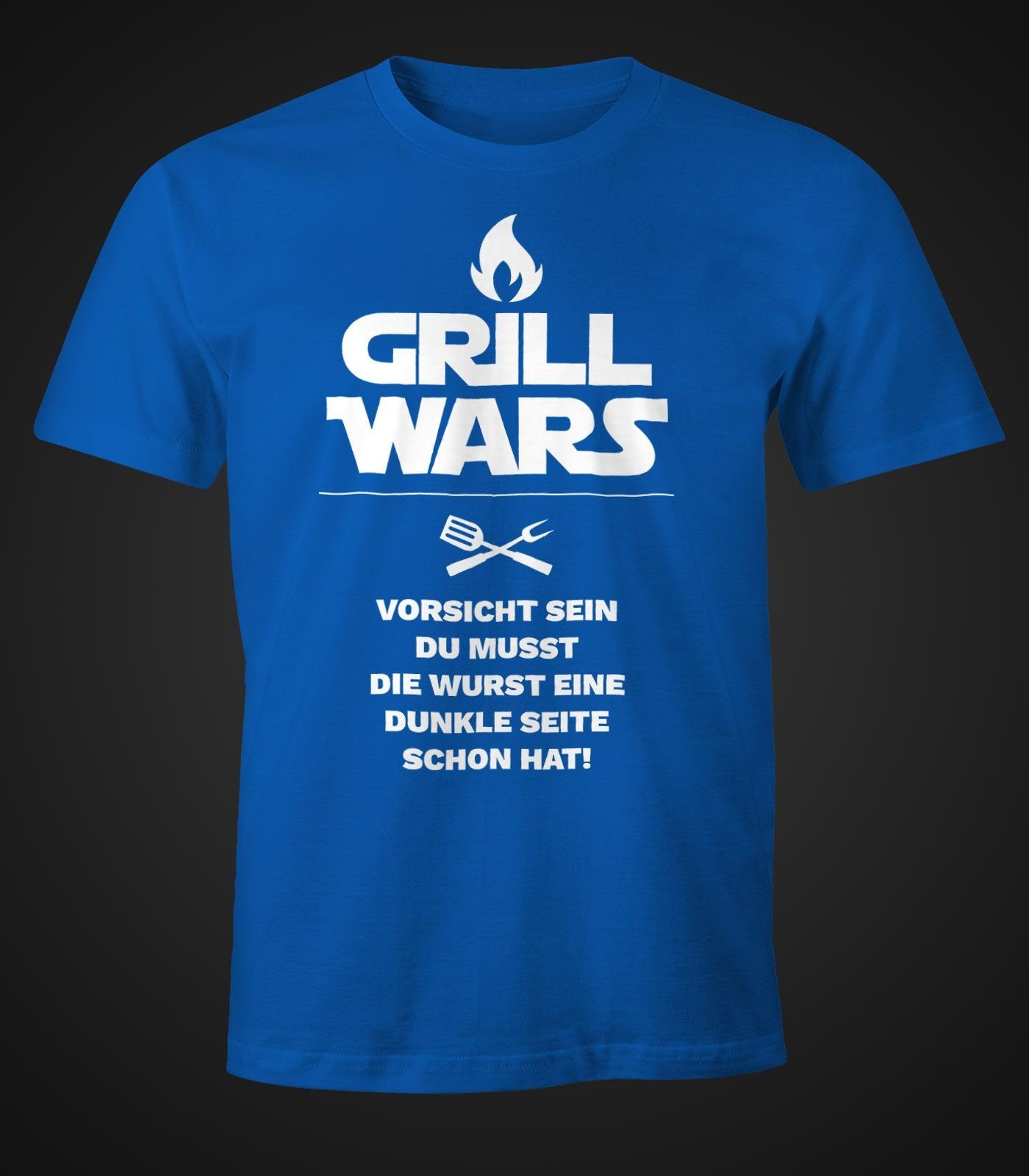 blau Fun-Shirt mit Grill Print mit Spruch Print-Shirt Wars MoonWorks Herren Moonworks® T-Shirt