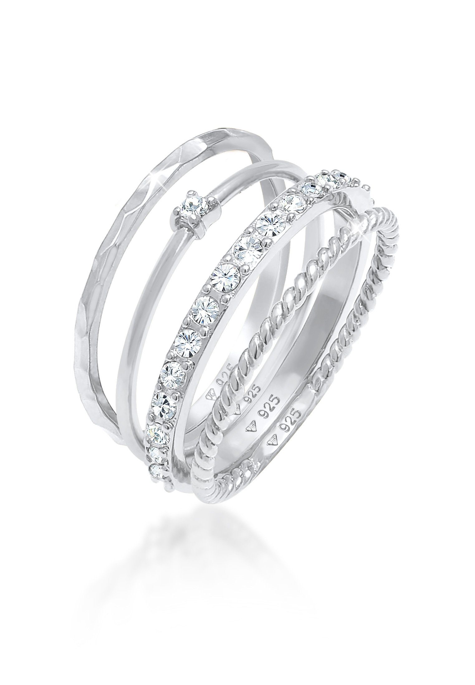Ring-Set Kristalle Stapelring Gedreht 4er Set 925 Silber