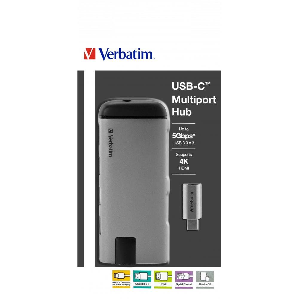 microSD Multiport-Hub SD USB-C USB Kartenleser Ethernet, USB-Adapter, 49142 HDMI, Verbatim Gigabit 3.0, /