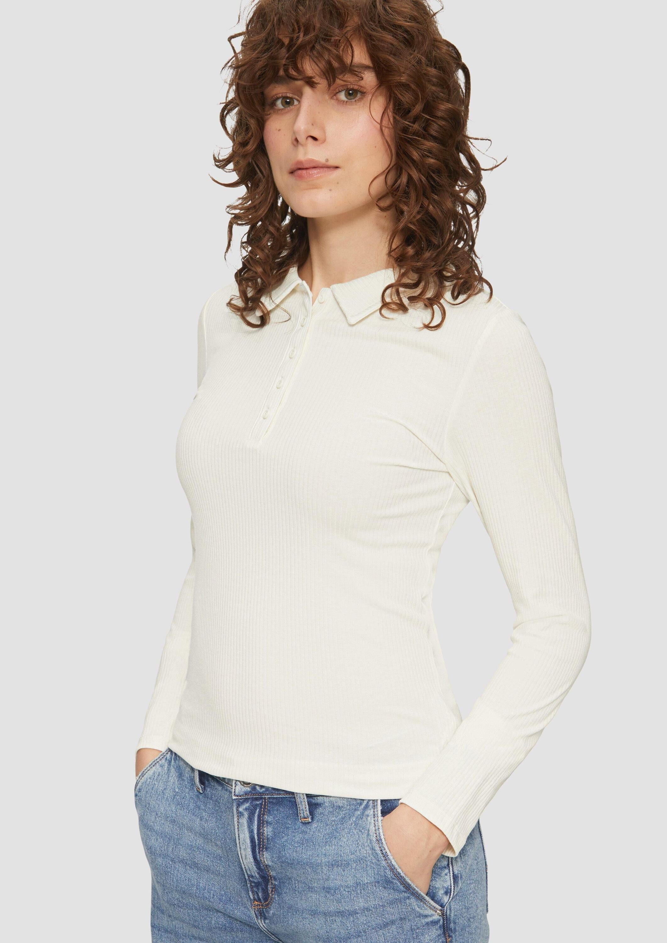 QS Langarmshirt T-Shirt Schmal geschnittenes Rippshirt mit Polokragen günstig online kaufen