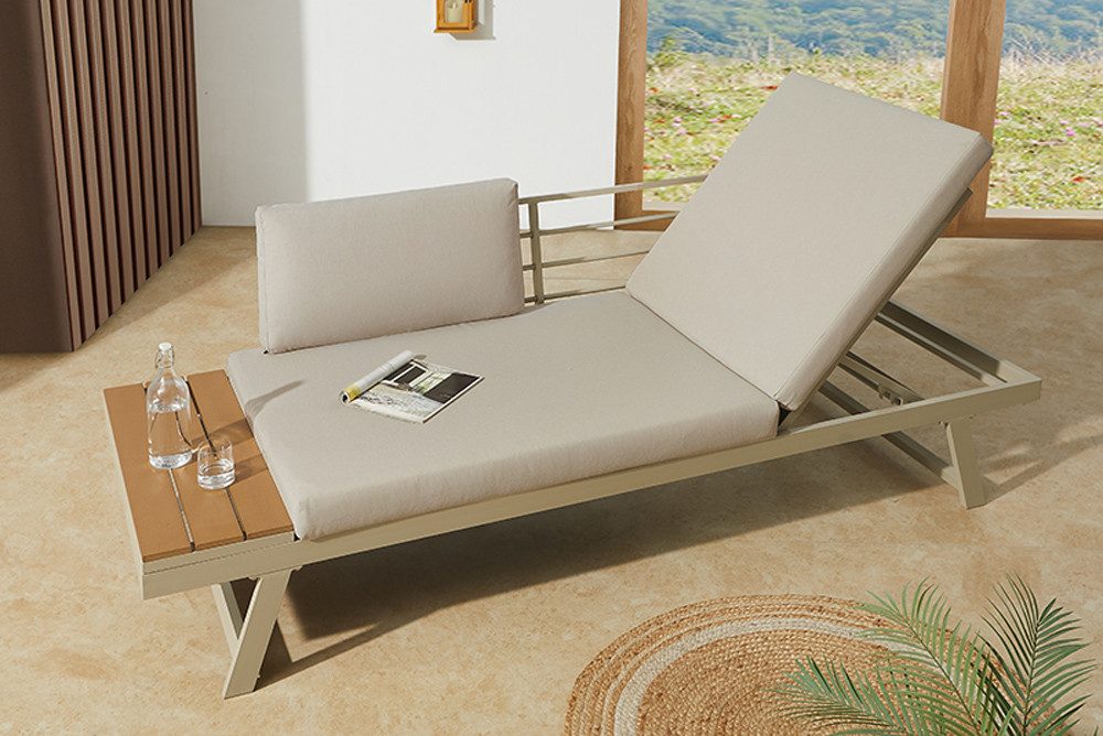 riess-ambiente Loungesofa MODULAR MIAMI 230cm champagner greige · wetterfeste Outdoor-Liege, Einzelartikel 1 Teile, Balkon/Terrasse/Garten · Aluminium & WPC · verstellbares Kopfteil
