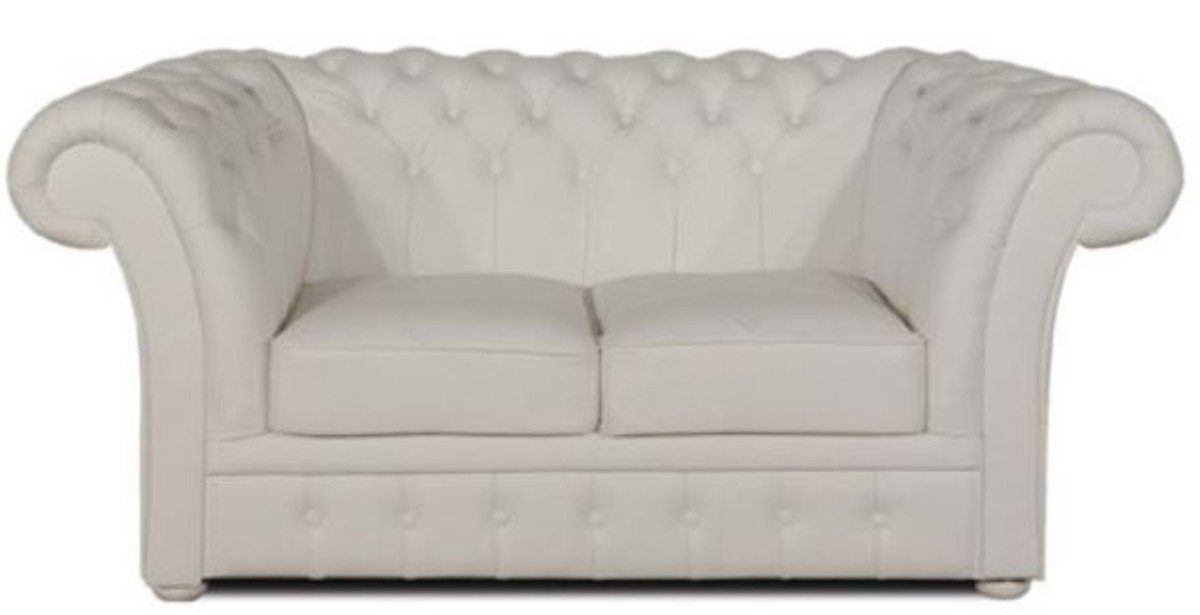 Casa Padrino 2-Sitzer Luxus Echtleder 2er Sofa Weiß 170 x 90 x H. 80 cm - Chesterfield Möbel | Einzelsofas