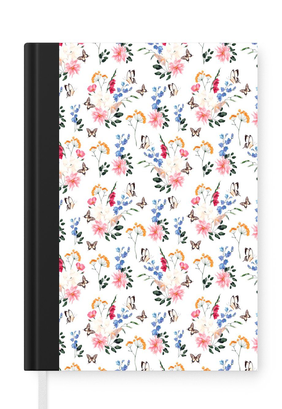 MuchoWow Notizbuch Blumen - Schmetterling - Pastell, Journal, Merkzettel, Tagebuch, Notizheft, A5, 98 Seiten, Haushaltsbuch