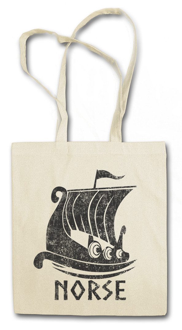 Beuteltasche Viking Ship VII Stofftasche Schiff Drachenboot Wikinger Schädel Runen