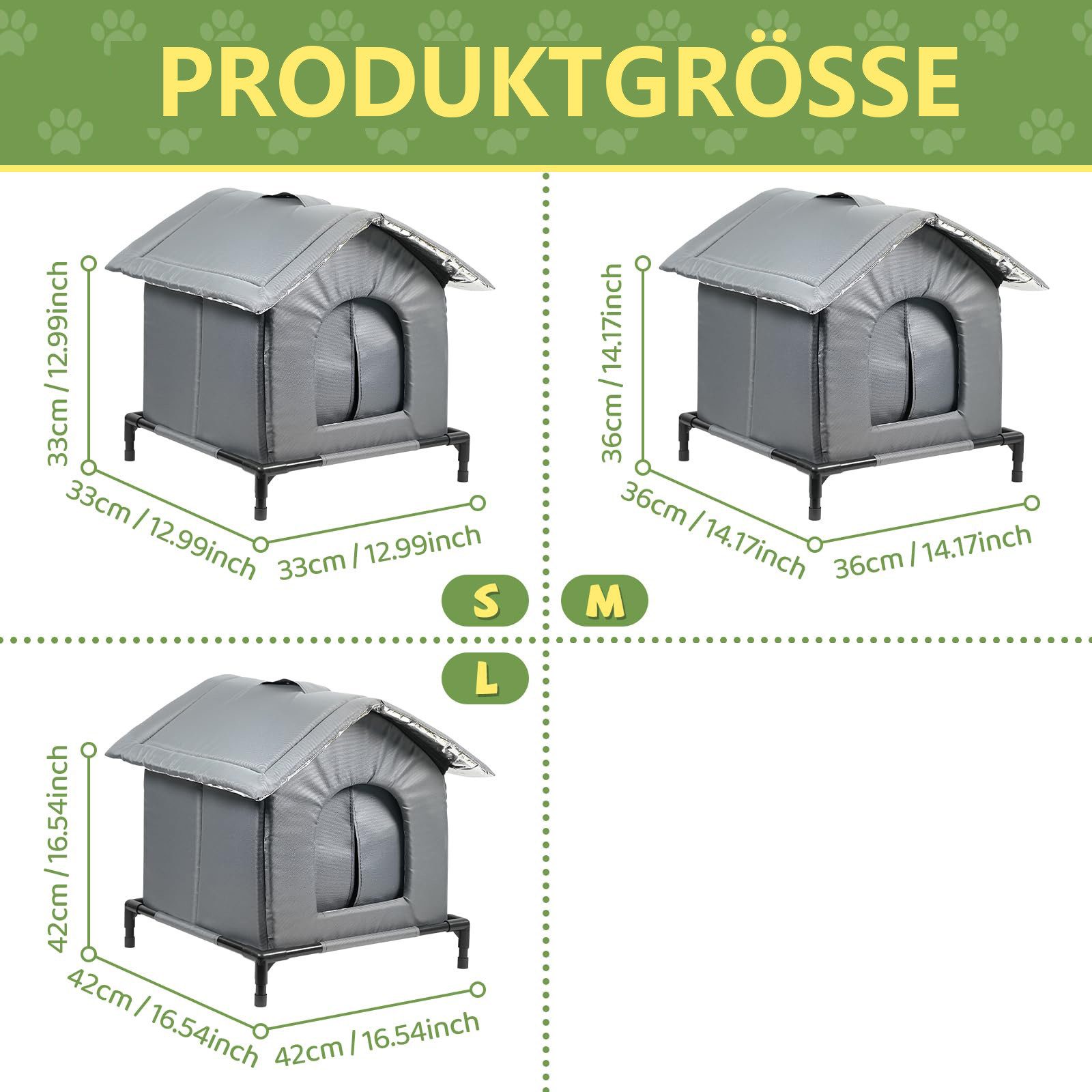 Srvillg Tierhaus Wetterfestes und isoliertes Katzenhaus für draußen,Tierbett Katzenhaus, Katzenzelt, einfach aufzubauen, mit erhöhtem Boden für Schutz