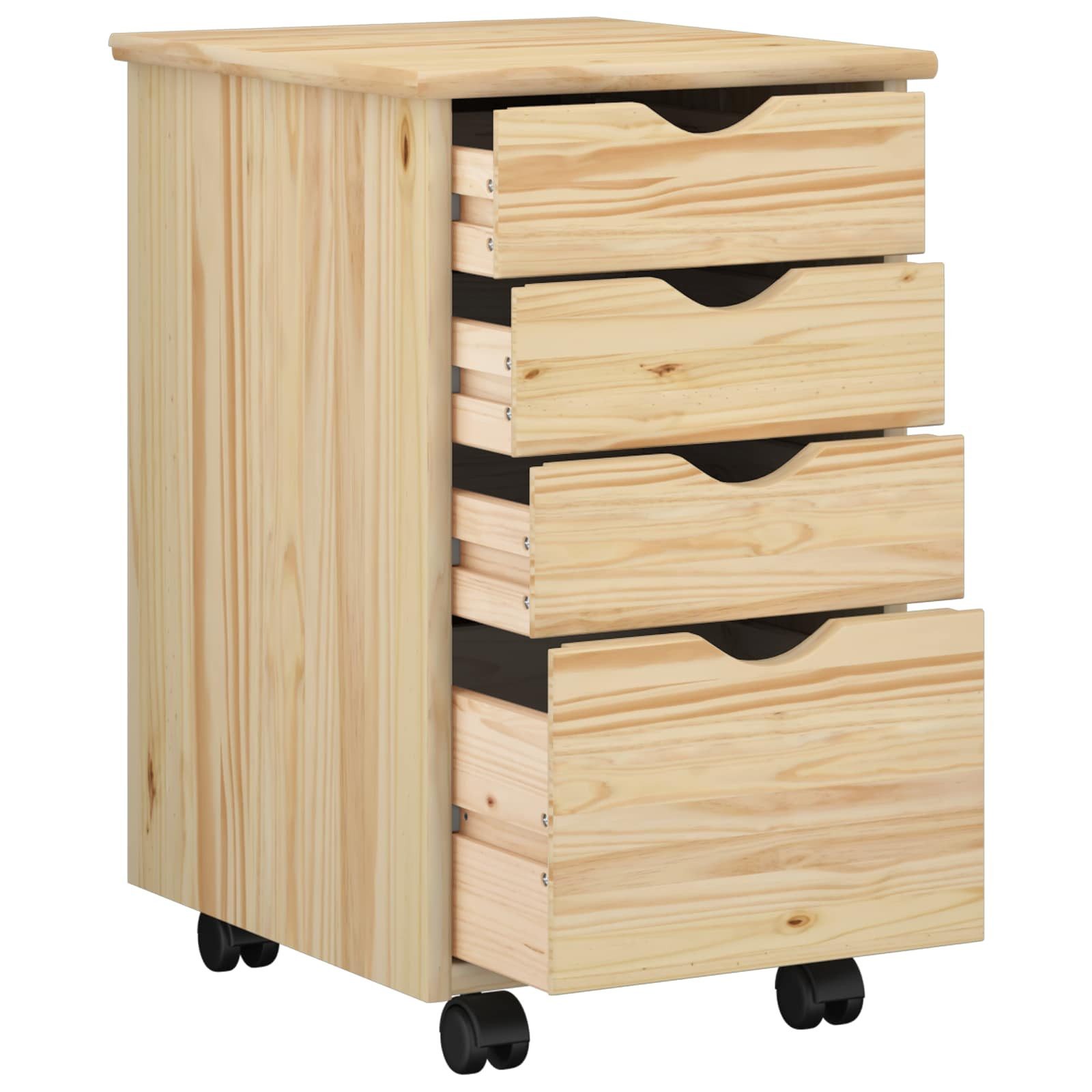 vidaXL Rollcontainer Rollschrank Mit Rad Braun 34 x 39 x 56 cm Massives Kiefernholz, (1 St)