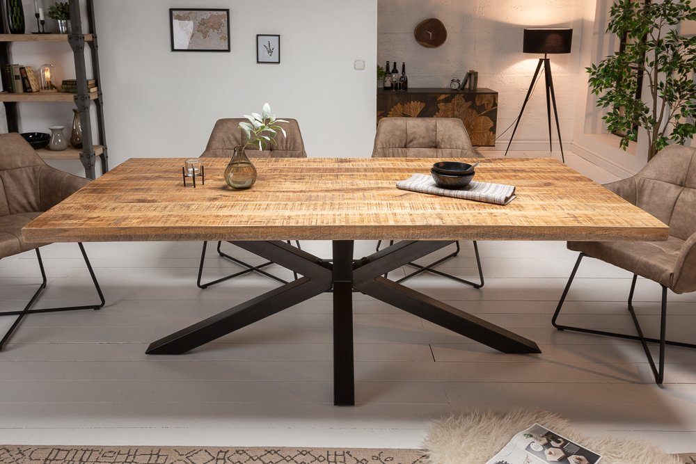 riess-ambiente Esstisch GALAXIE 180cm natur / schwarz, Massivholz · Sternen-Gestell · Industrial · Mangoholz