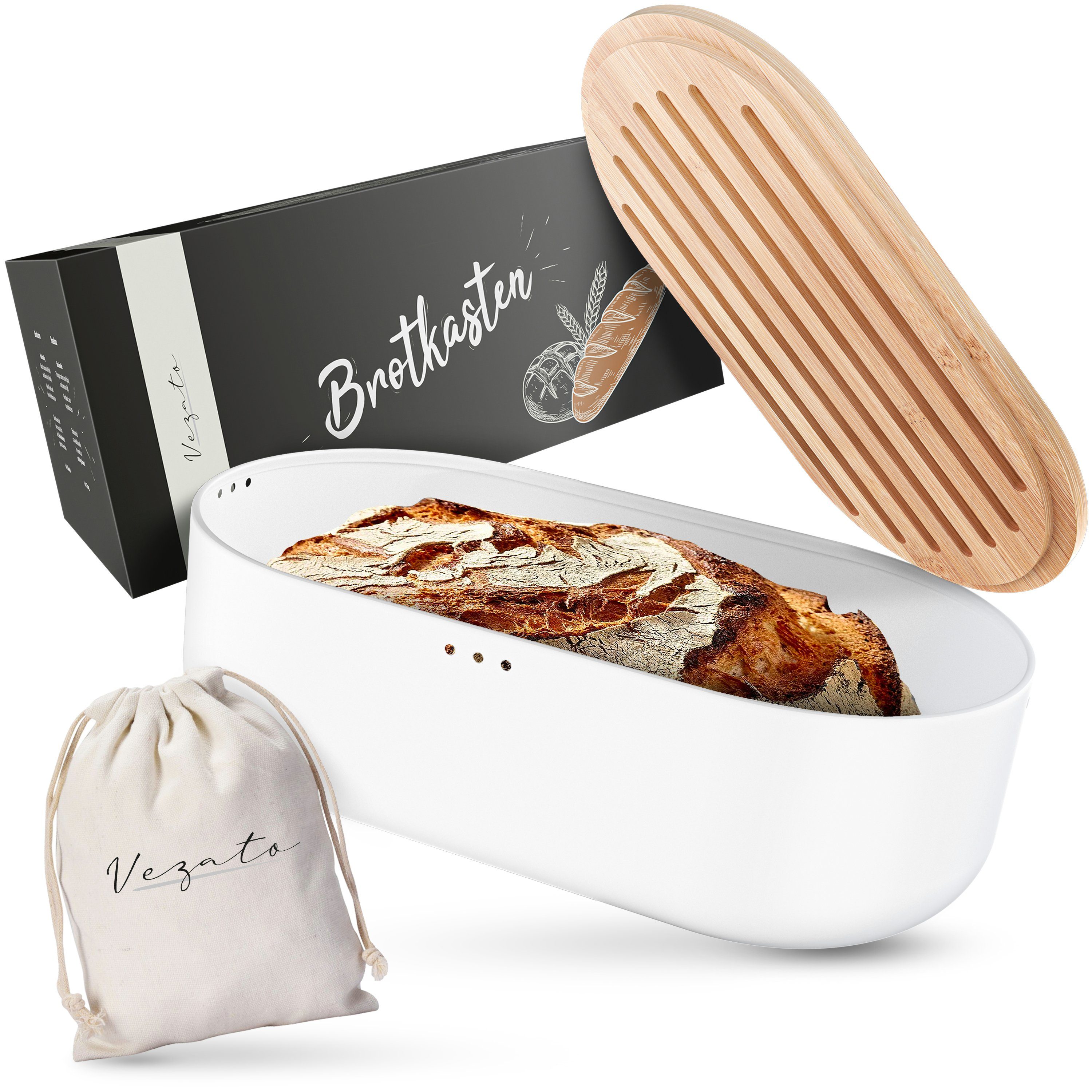 Vezato Brotkasten Brotbox – Nachhaltiger Brotkasten für lange Frische Weiß