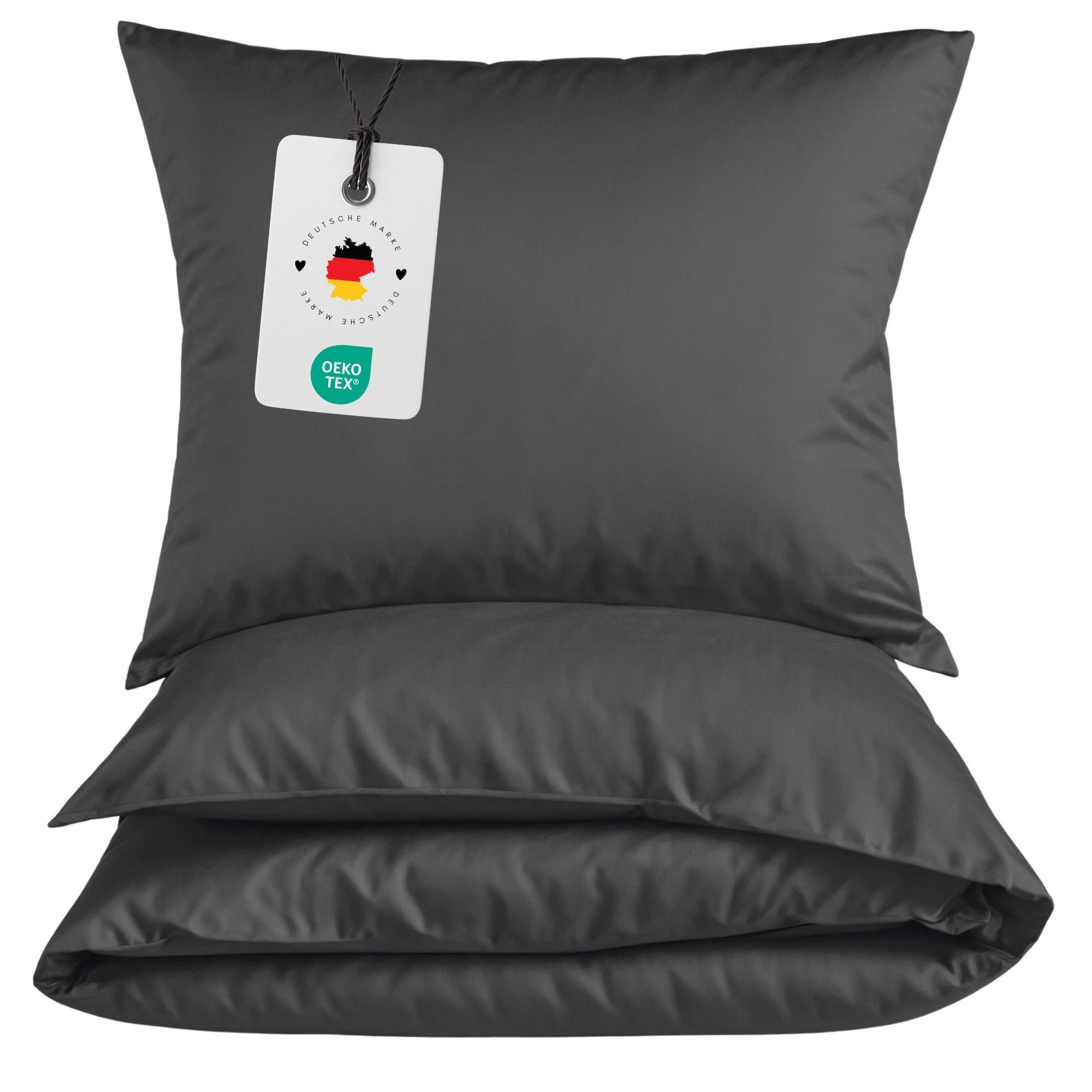 Carpe Sonno Bettwäsche Leichte Renforce Bettwäsche 135x200 155x220 Baumwolle Einfarbig Uni, Renforcé, Uni Bettbezug 155x220 Anthrazit - Extra Leicht & Oeko-Tex