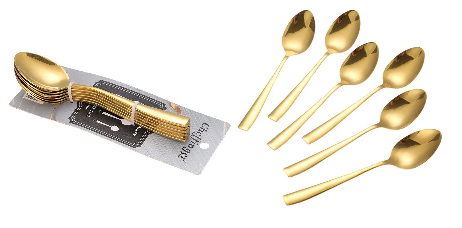 Cheffinger Besteck-Set 6er Set Kaffeelöffel Teelöffel Löffel L 14,5cm CF1007 Gold