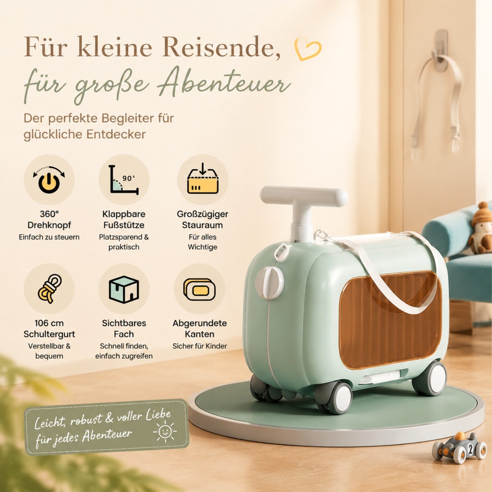 Jumpeak Kinderkoffer Perfekter Kindertrolley,zum Sitzen & Ziehen,für Flugreisen, 4 Rollen, Praktischer Sicherer Reisebegleiter,für Kinder,mit Sitz & Stauraum