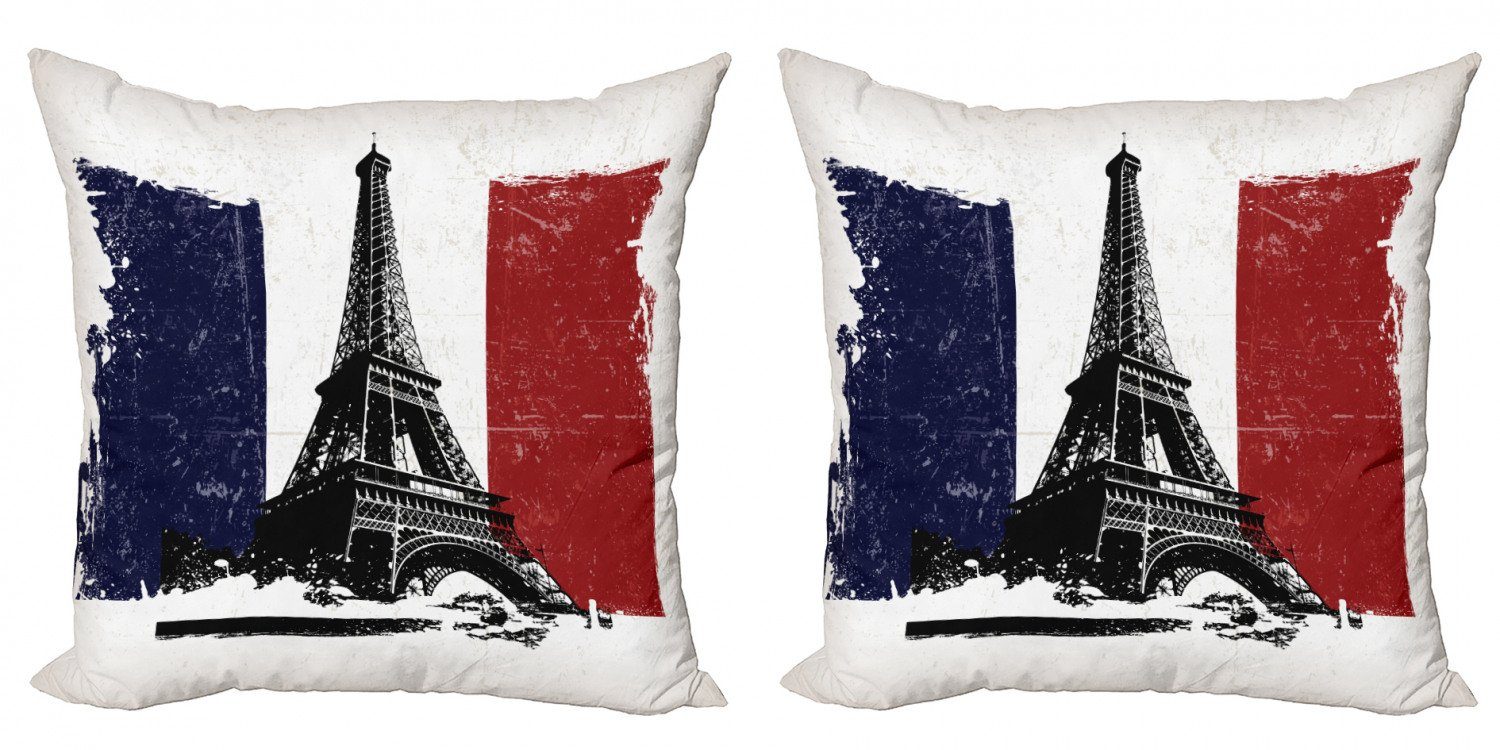Kissenbezüge Modern Accent Doppelseitiger Digitaldruck, Abakuhaus (2 Stück), Frankreich Grunge Flag Eiffelturm