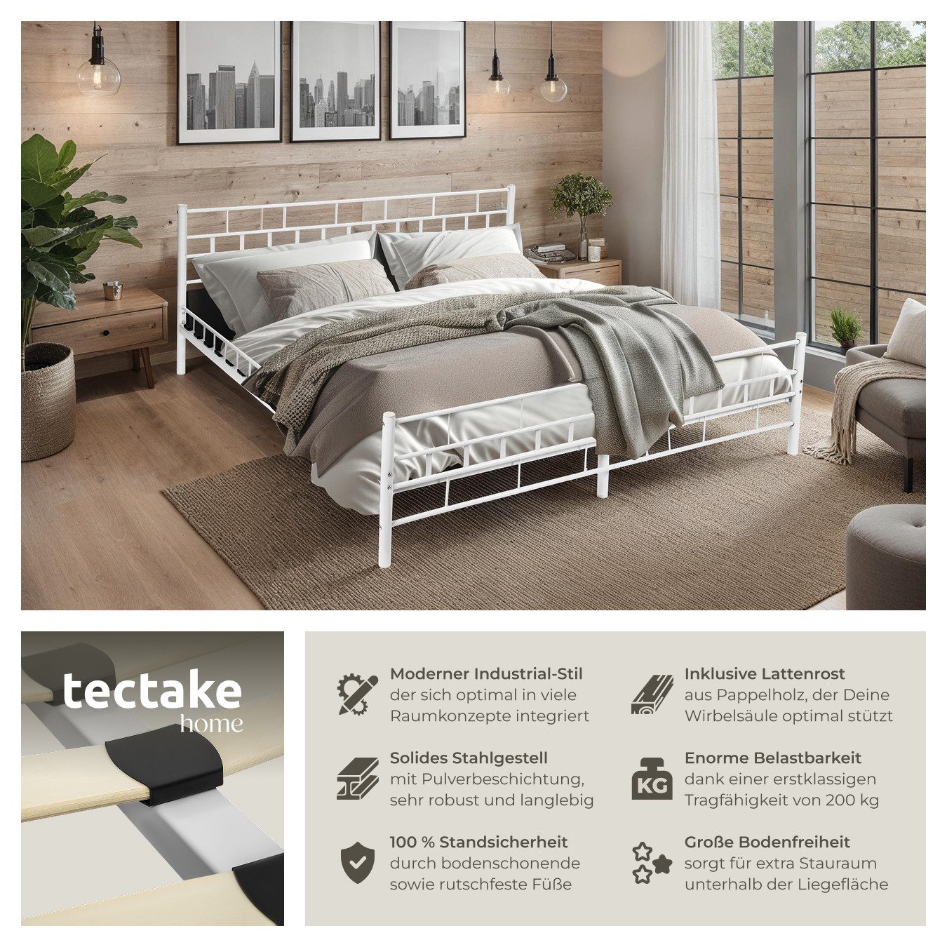 tectake Bettgestell Metallbett, robustes Stahlgestell günstig online kaufen