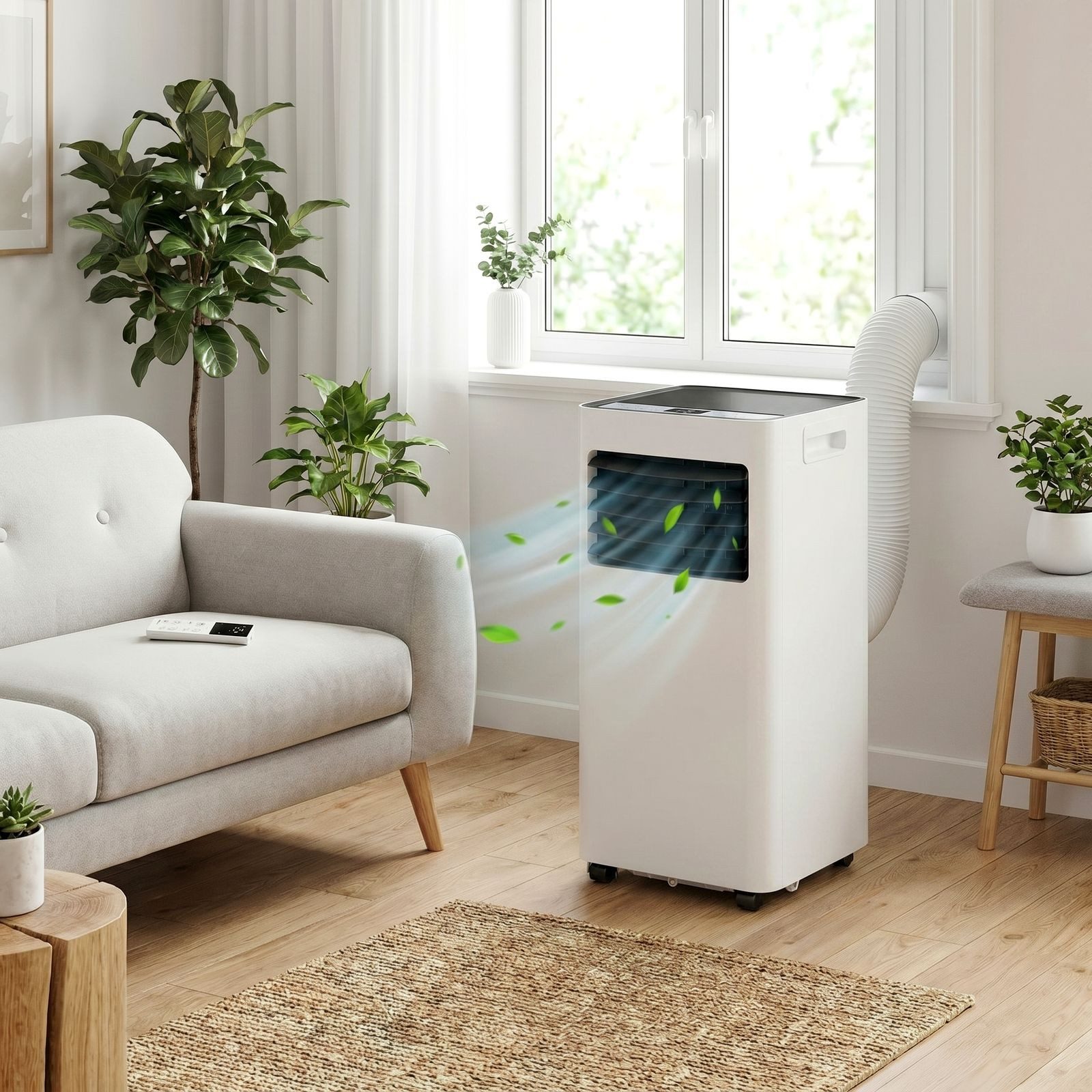 TLGREEN 4-in-1-Klimagerät 9000 BTU 2,6kW, Mobile Klimaanlage mit Abluftschlauch, Digitaldisplay & Fernbedienung Fenster-Installationsset, 24h-Timer