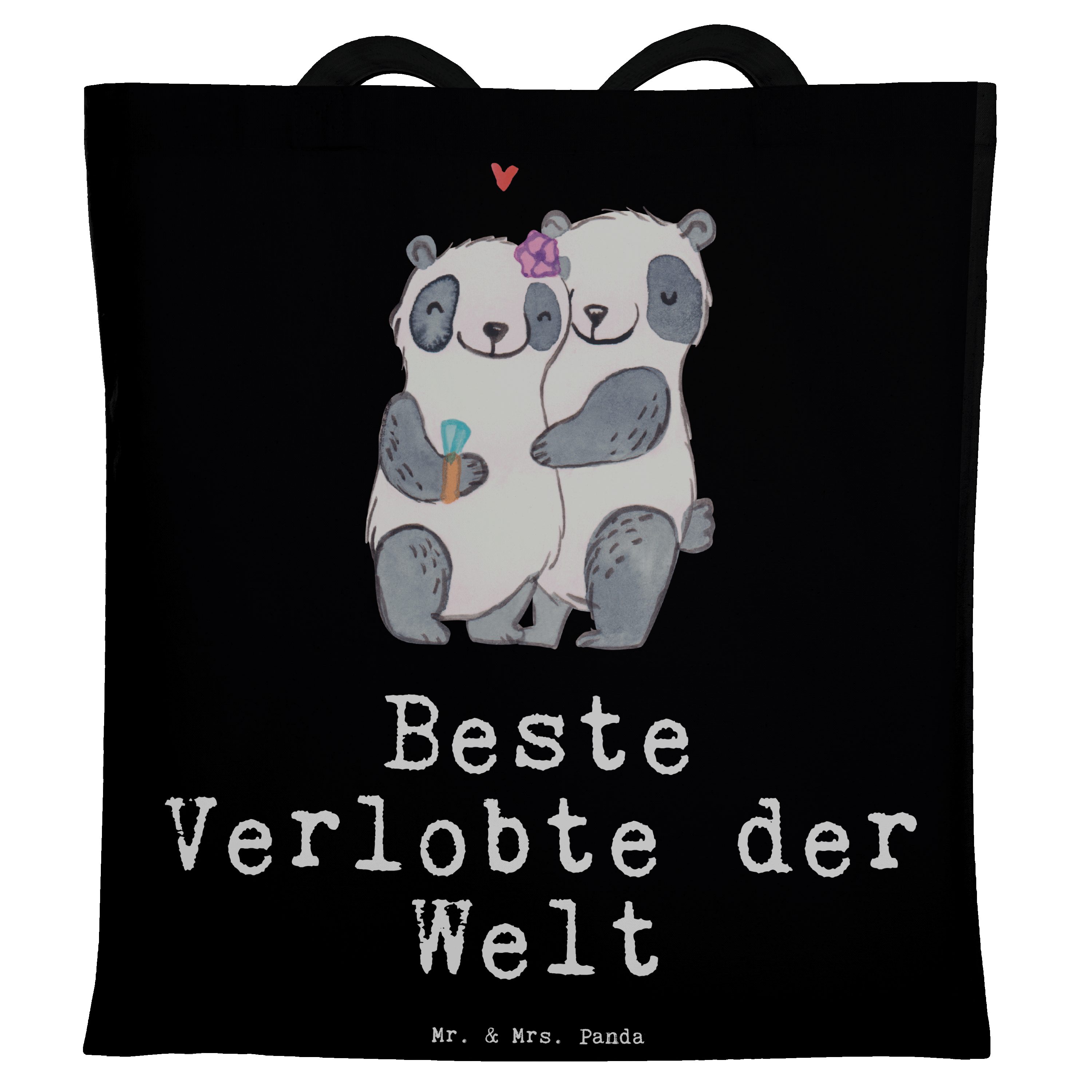 Mr. & Mrs. Panda Tragetasche Panda Beste Verlobte der Welt - Schwarz - Geschenk, Stoffbeutel, Freu (1-tlg)