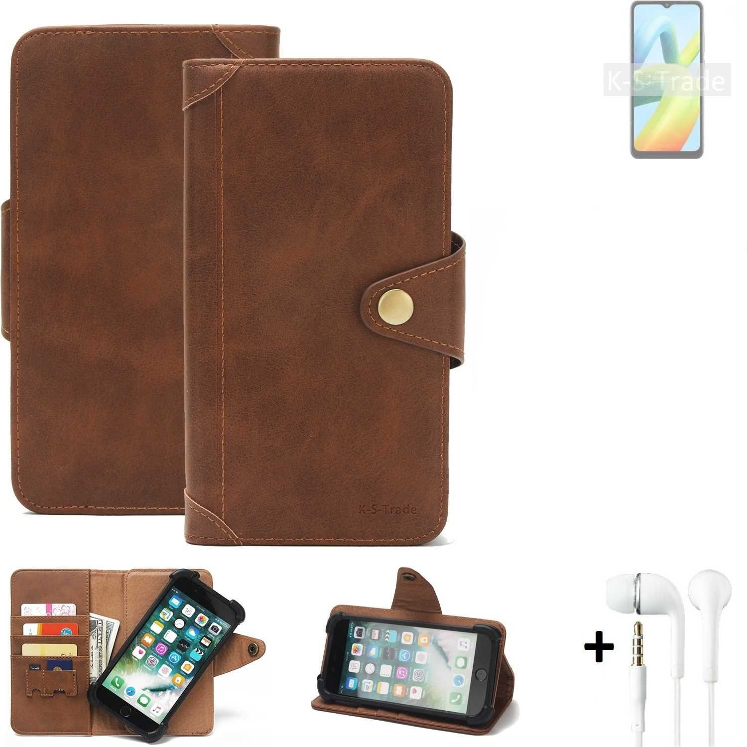 K-S-Trade Handyhülle für Xiaomi Redmi A1+, Handyhülle + Kopfhörer Schutz Hülle Walletcase Bookstyle Tasche