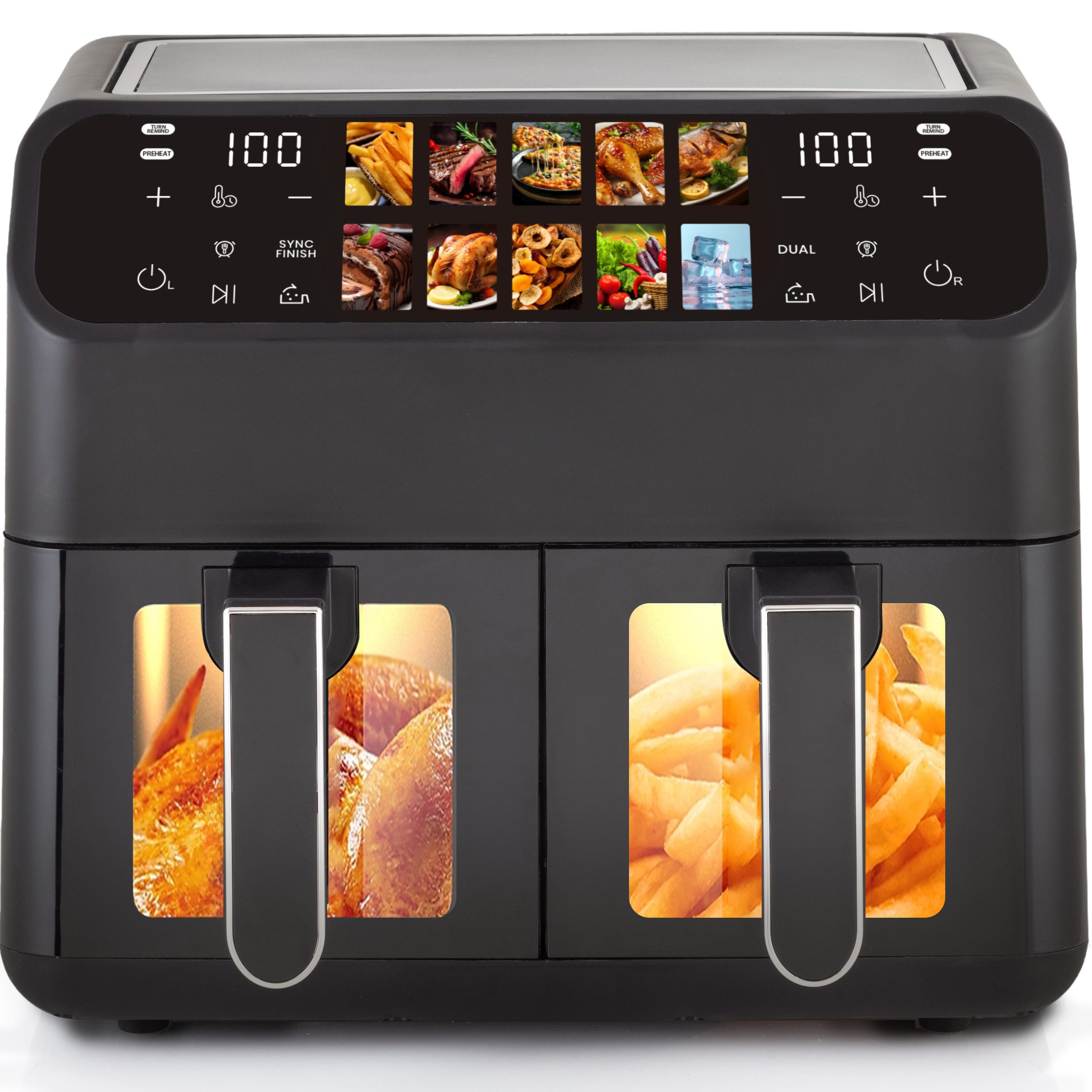 WHEELYOU Heißluftfritteuse 9 L Airfryer – Doppelkammer & LED-Farbbildschirm, 2000,00 W, Komfortable 9 L Fritteuse mit 2000 W, 10 Automatikprogrammen