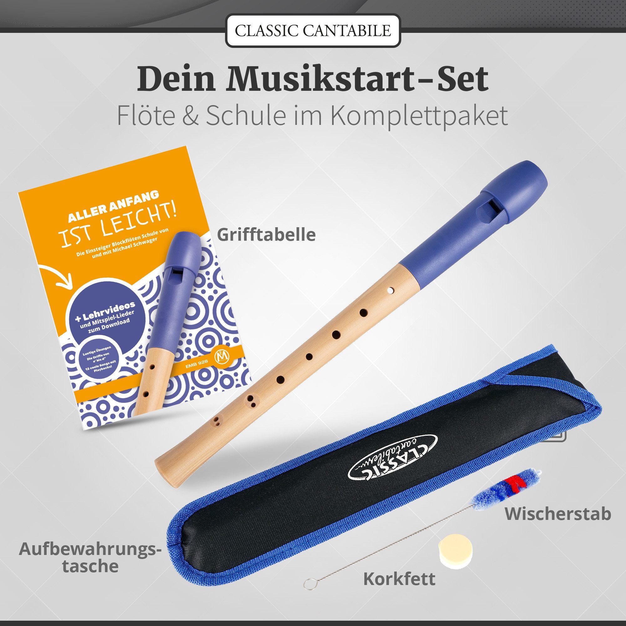 Classic Cantabile Blockflöte Pivella C-Sopran Blockflöte - Aus Ahornholz mit Kopf aus Kunststoff Sopran barock