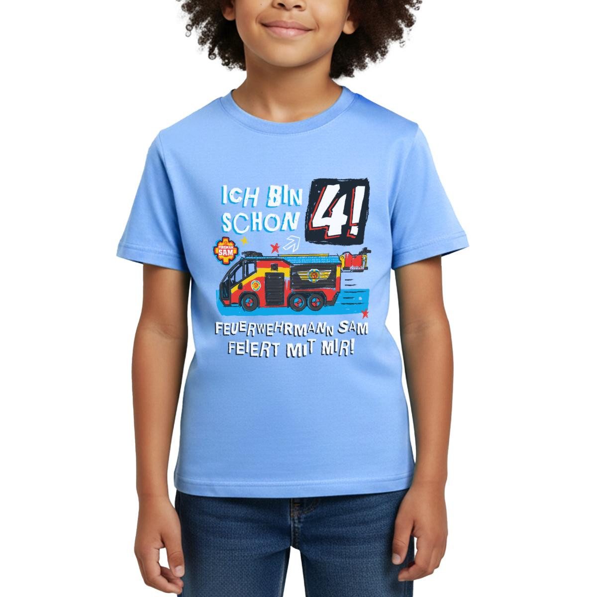 T-Shirt Feuerwehrmann Sam Geburtstagsdesign 4 Jahre Kinder T-Shirt