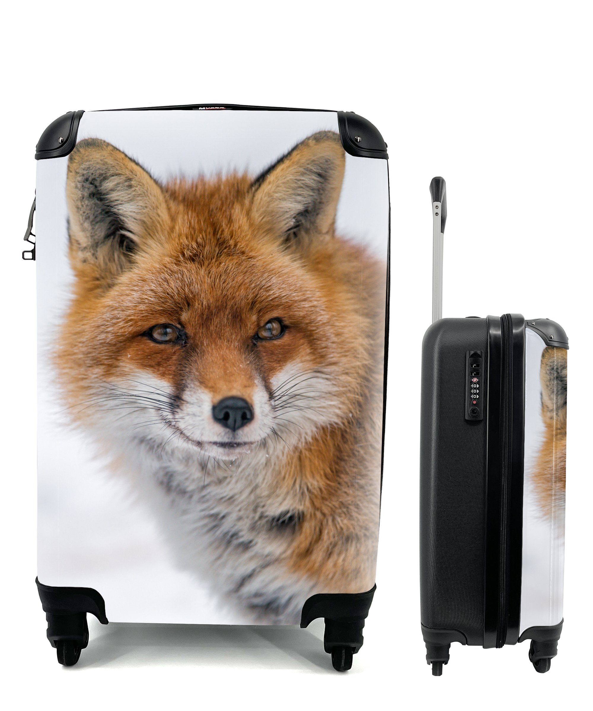 rollen, Reisekoffer Reisetasche Rollen, - Porträt MuchoWow Trolley, Handgepäckkoffer Ferien, für Handgepäck 4 - Schnee, mit Fuchs