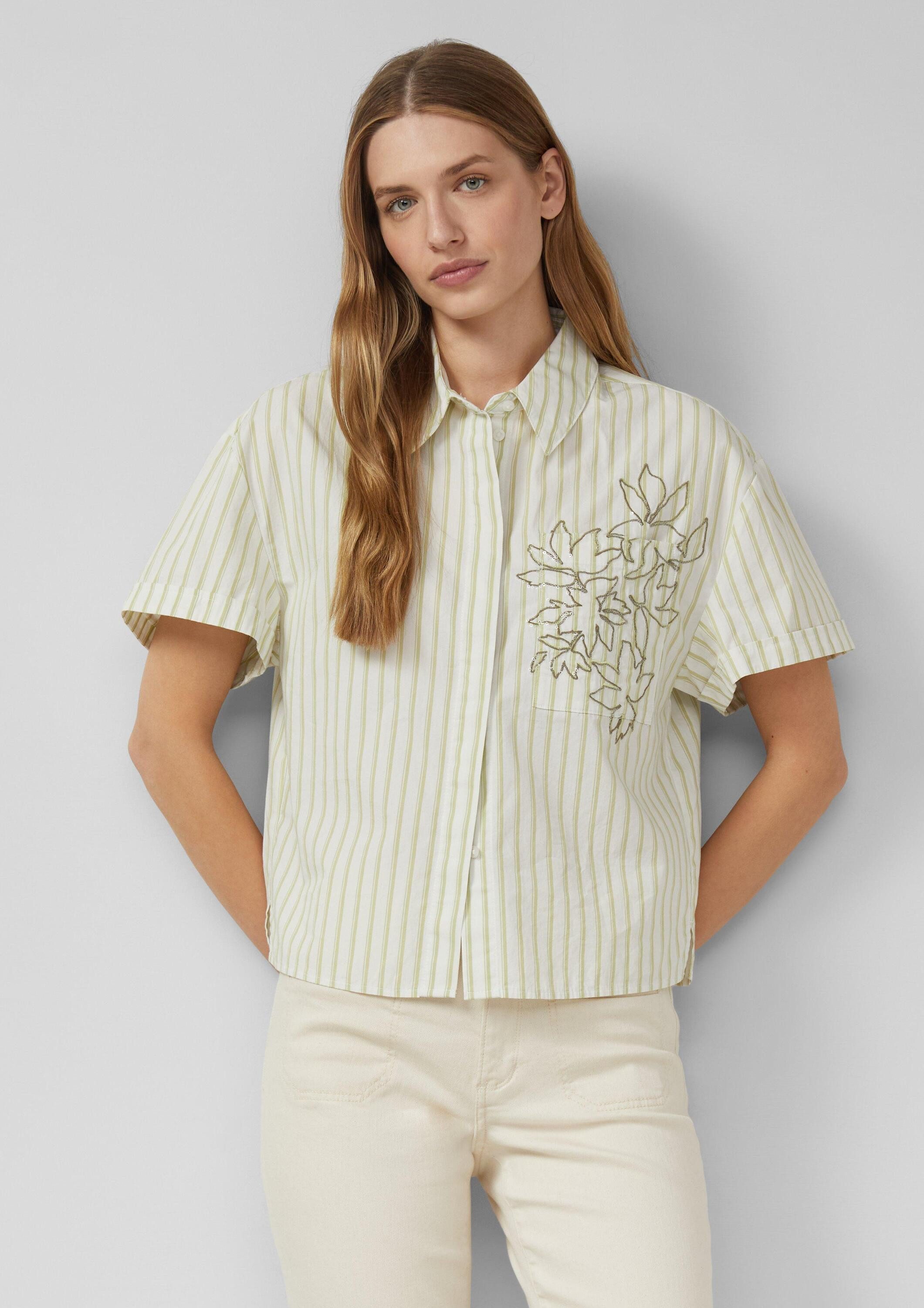 s.Oliver Kurzarmbluse Bluse Boxy Popeline-Bluse mit Glitzerdetail